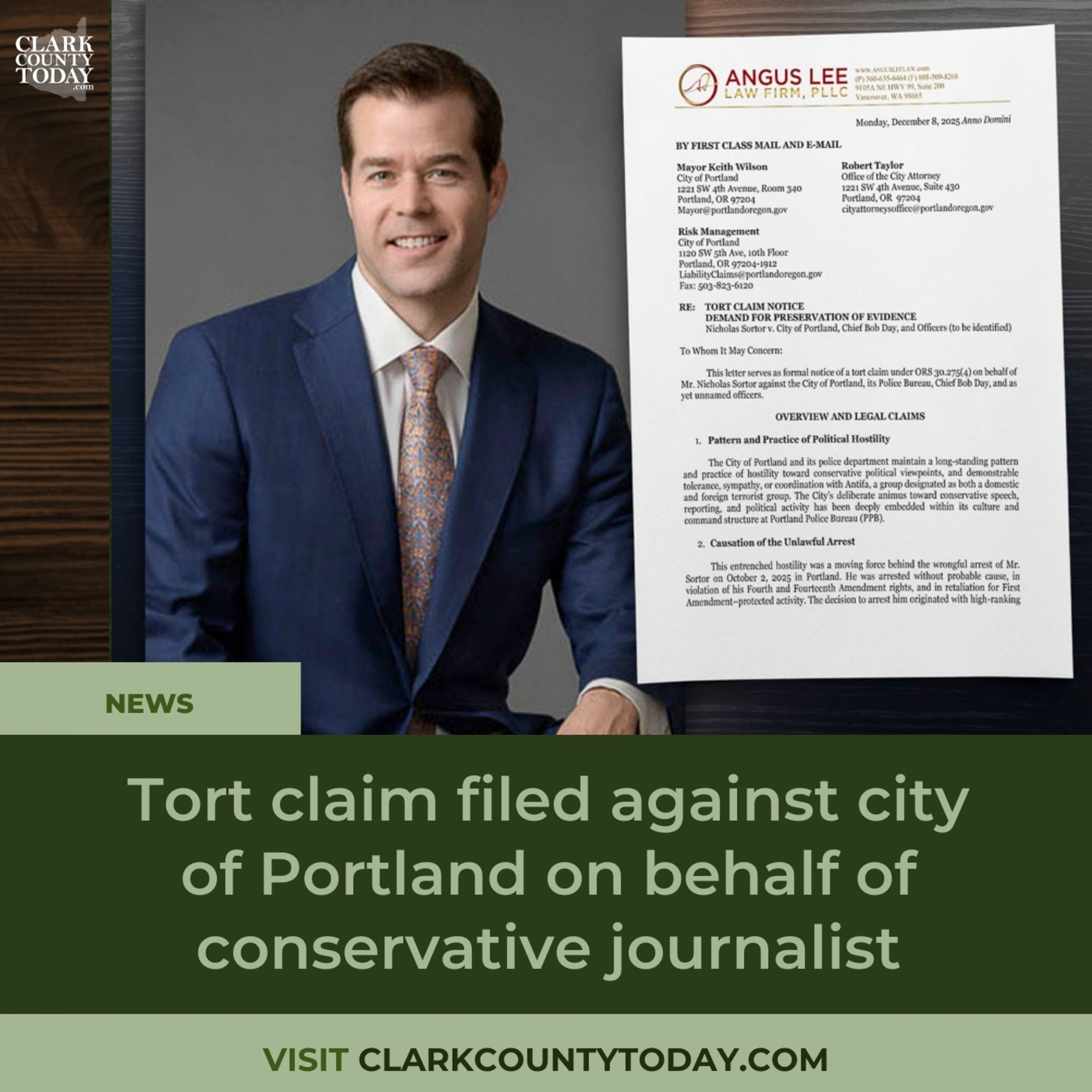 Tort claim filed against city of Portland on behalf of conservative journalist