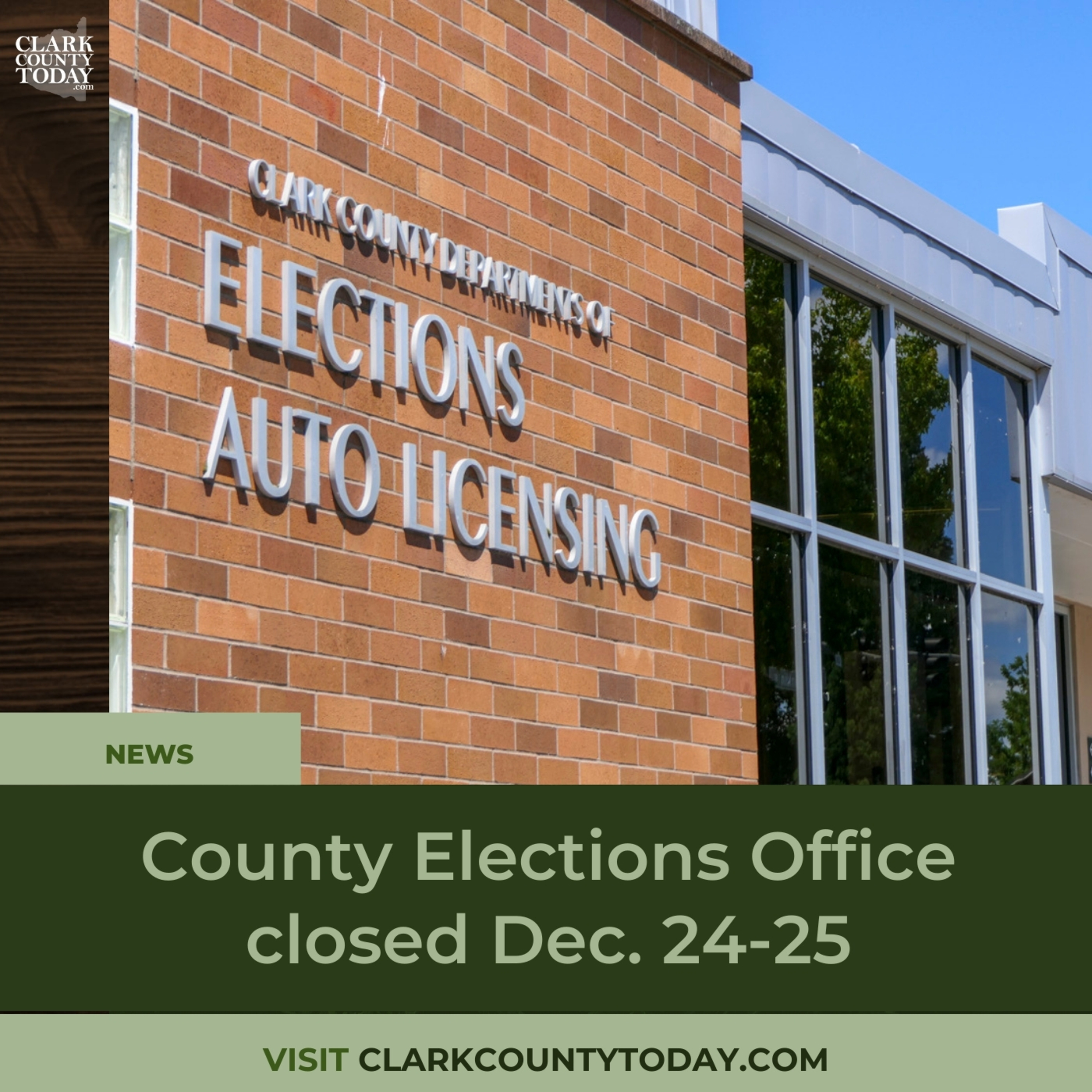 County Elections Office closed Dec. 24-25