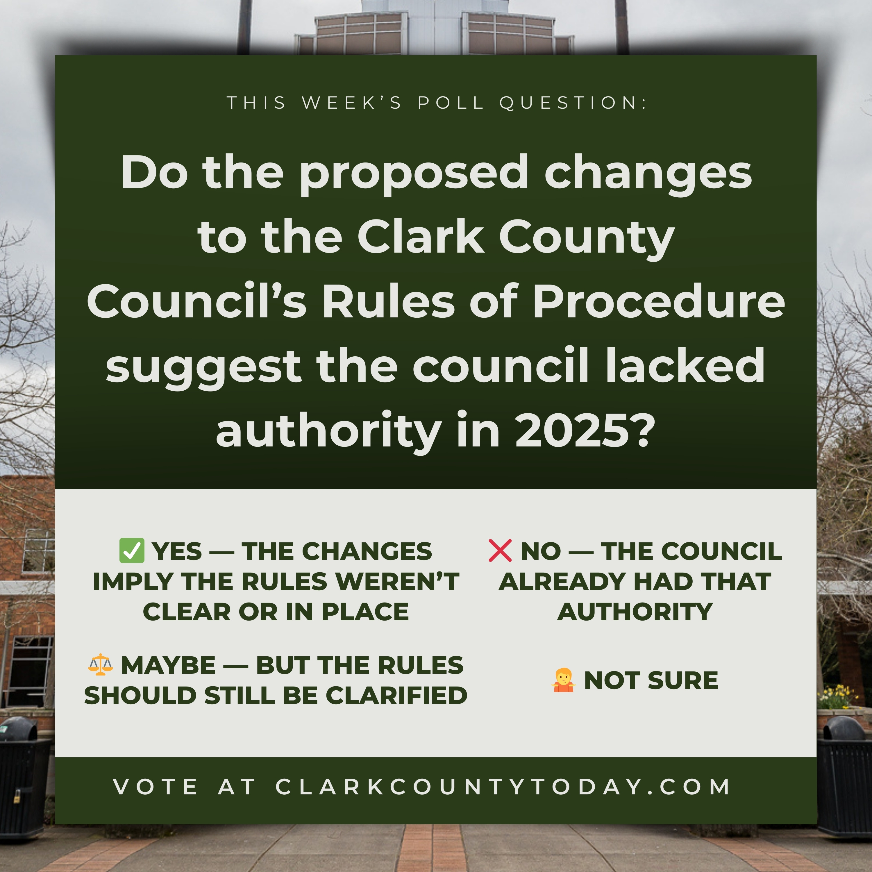 POLL: Do the proposed changes to the Clark County Council’s Rules of Procedure suggest the council lacked authority in 2025?