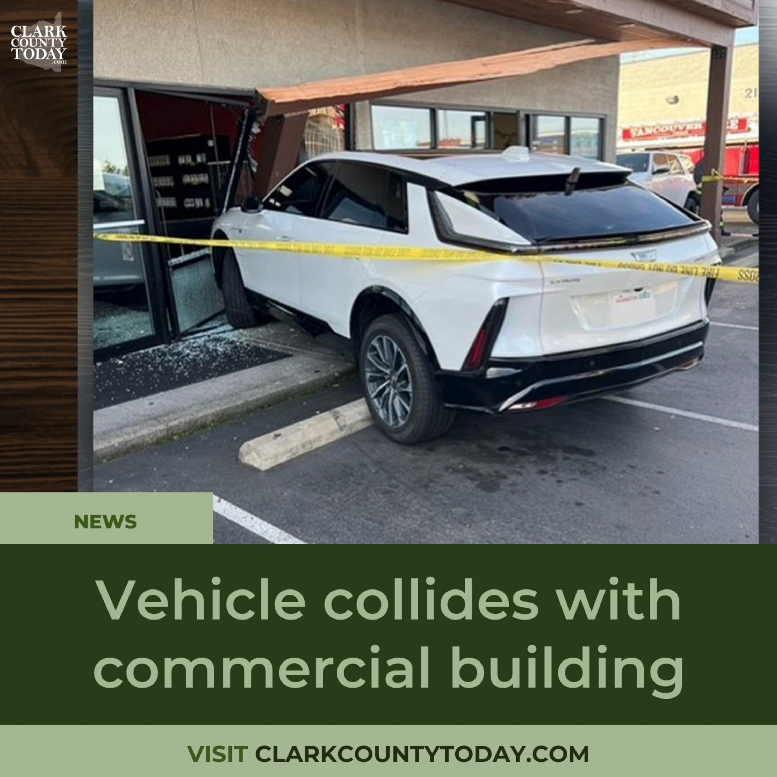 Vehicle collides with commercial building