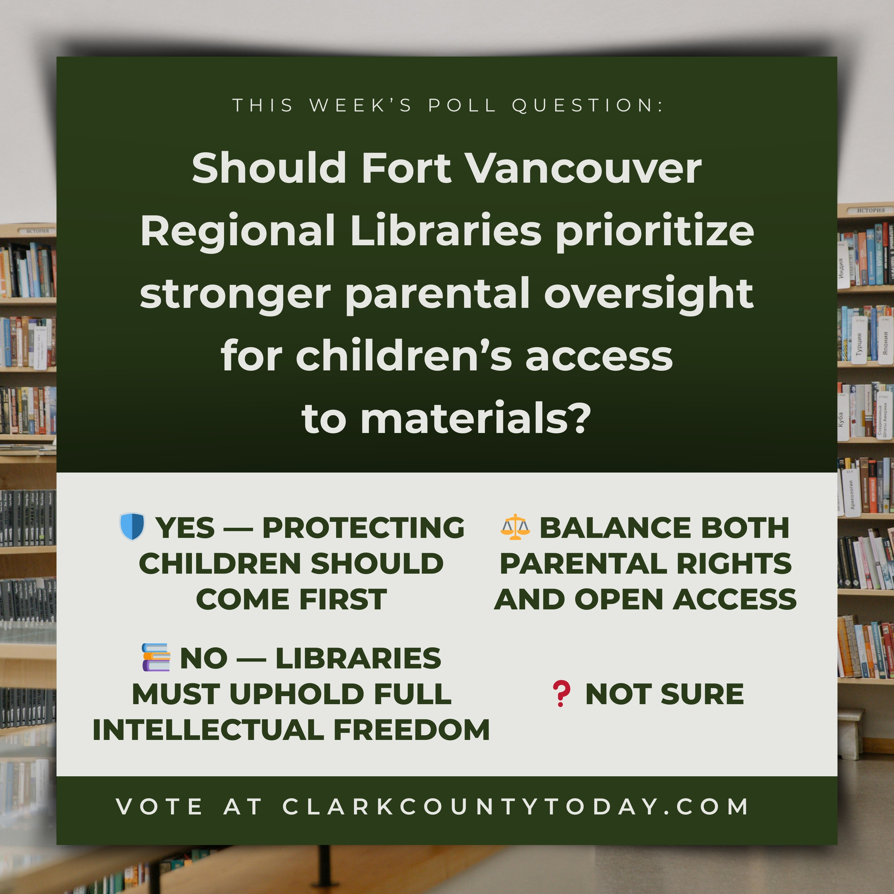 POLL: Should Fort Vancouver Regional Libraries prioritize stronger parental oversight for children’s access to materials?