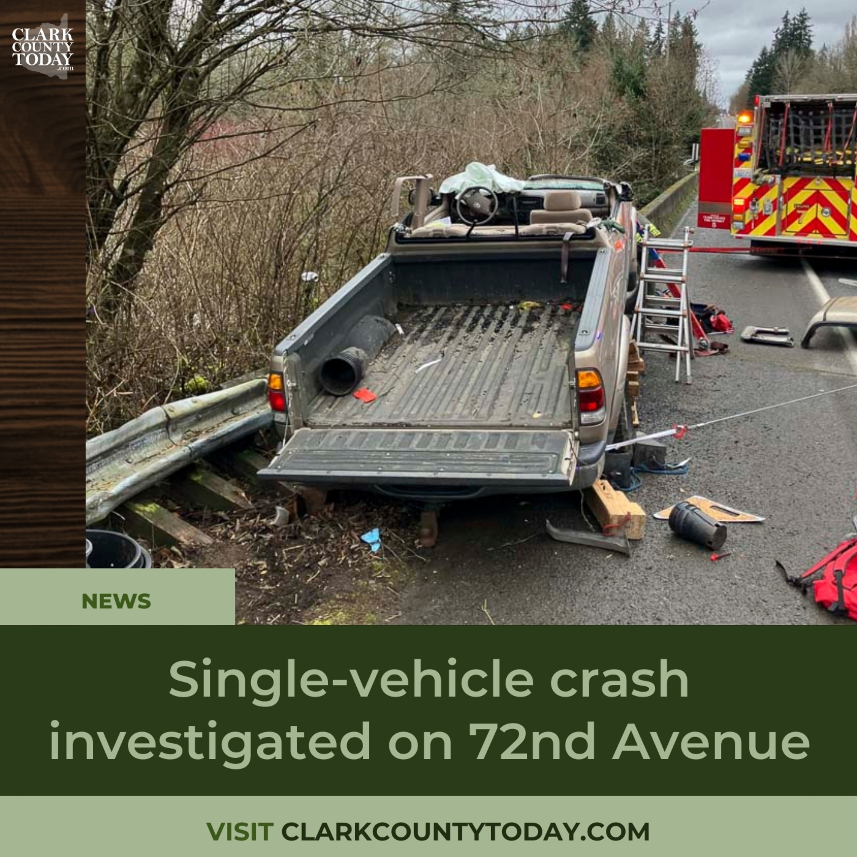 Driver extricated after pickup crash above Salmon Creek in Vancouver