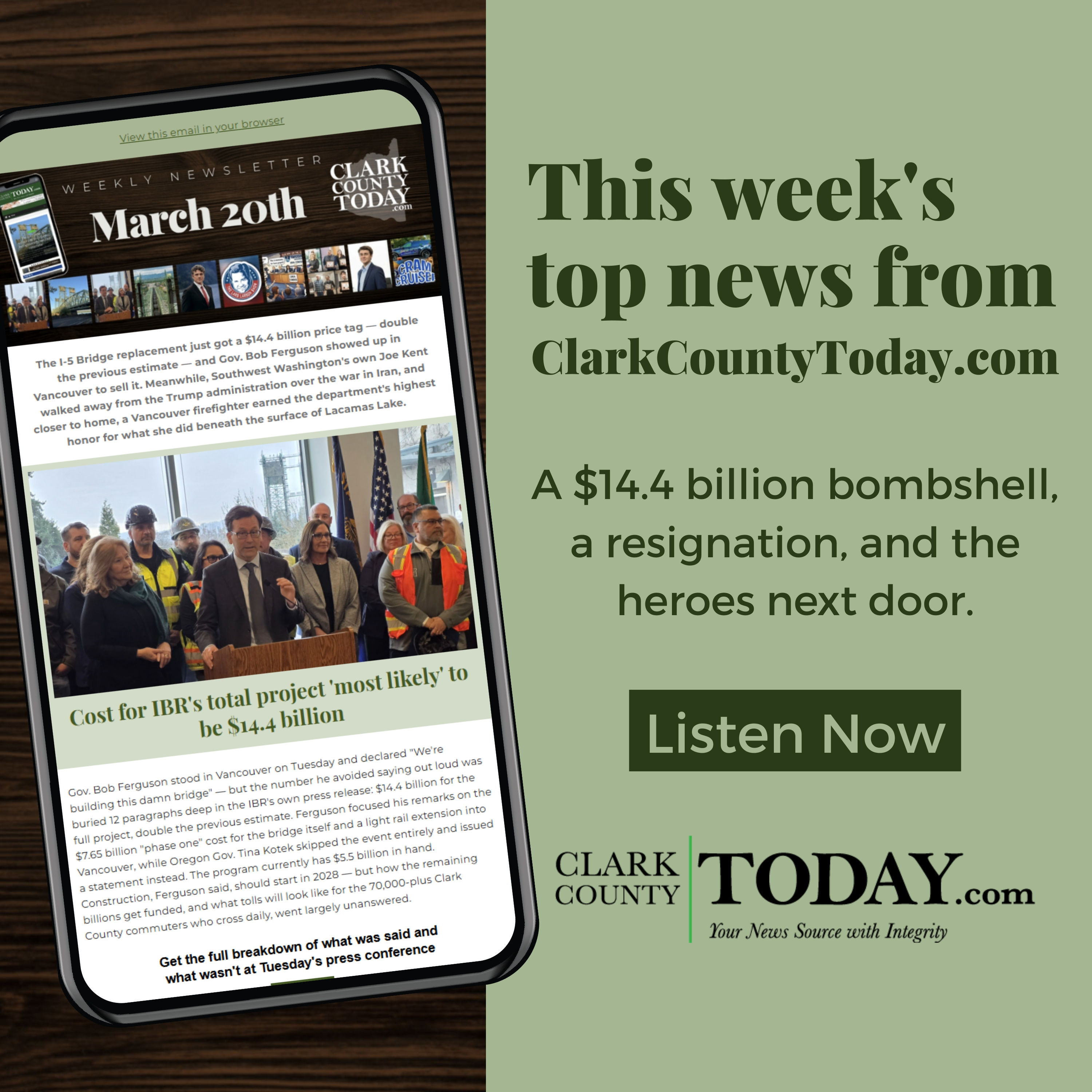 Clark County’s week: $14.4B bridge shock, Kent’s job exit, and local heroics