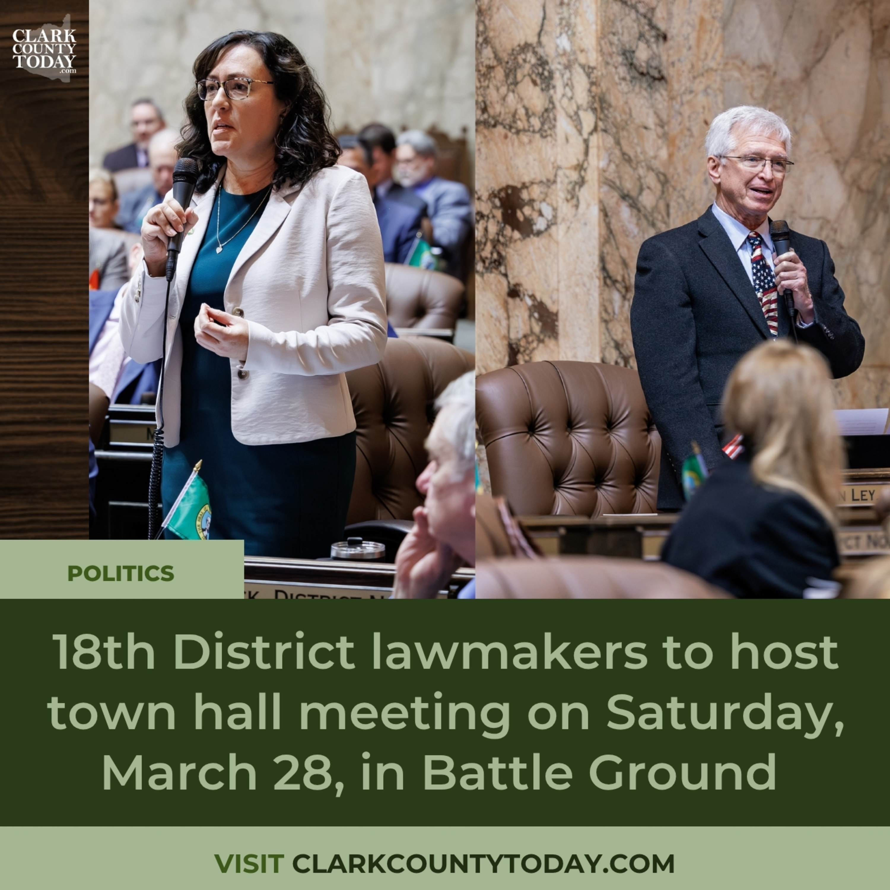 Rep. John Ley and Rep. Stephanie McClintock to host Battle Ground town hall March 28