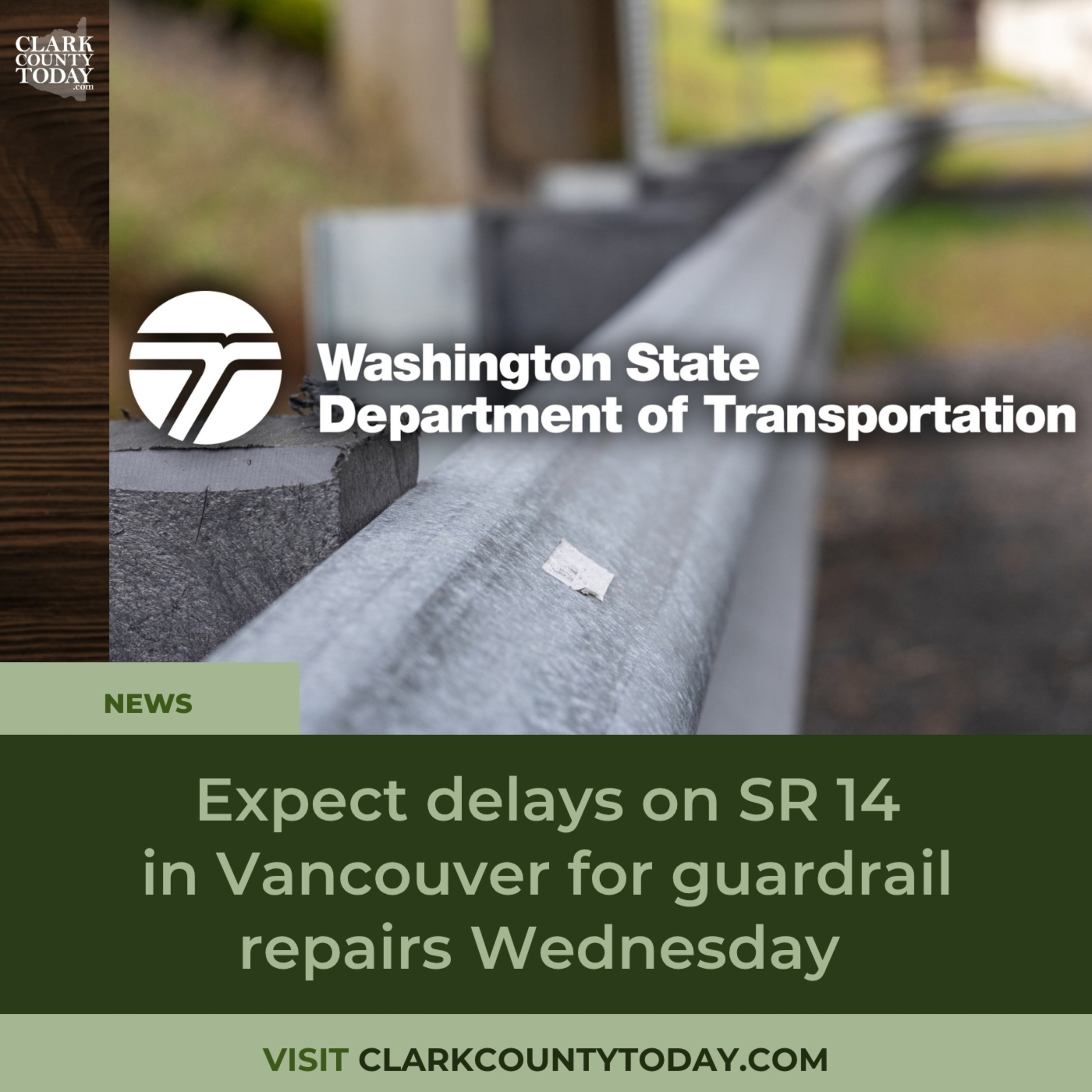 WSDOT lane closures on SR 14 for Vancouver guardrail repairs