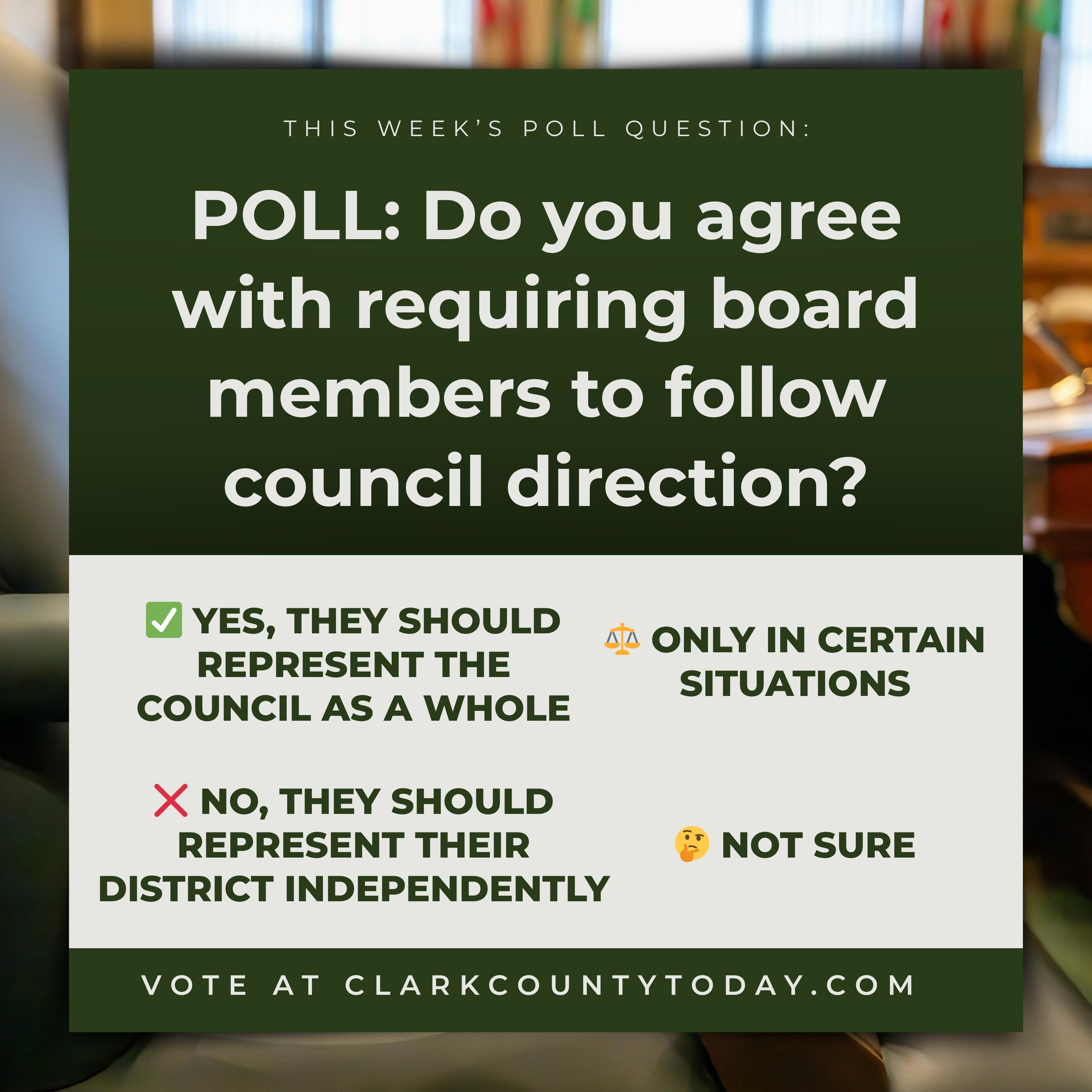 Clark County poll asks: Should board reps follow council direction?