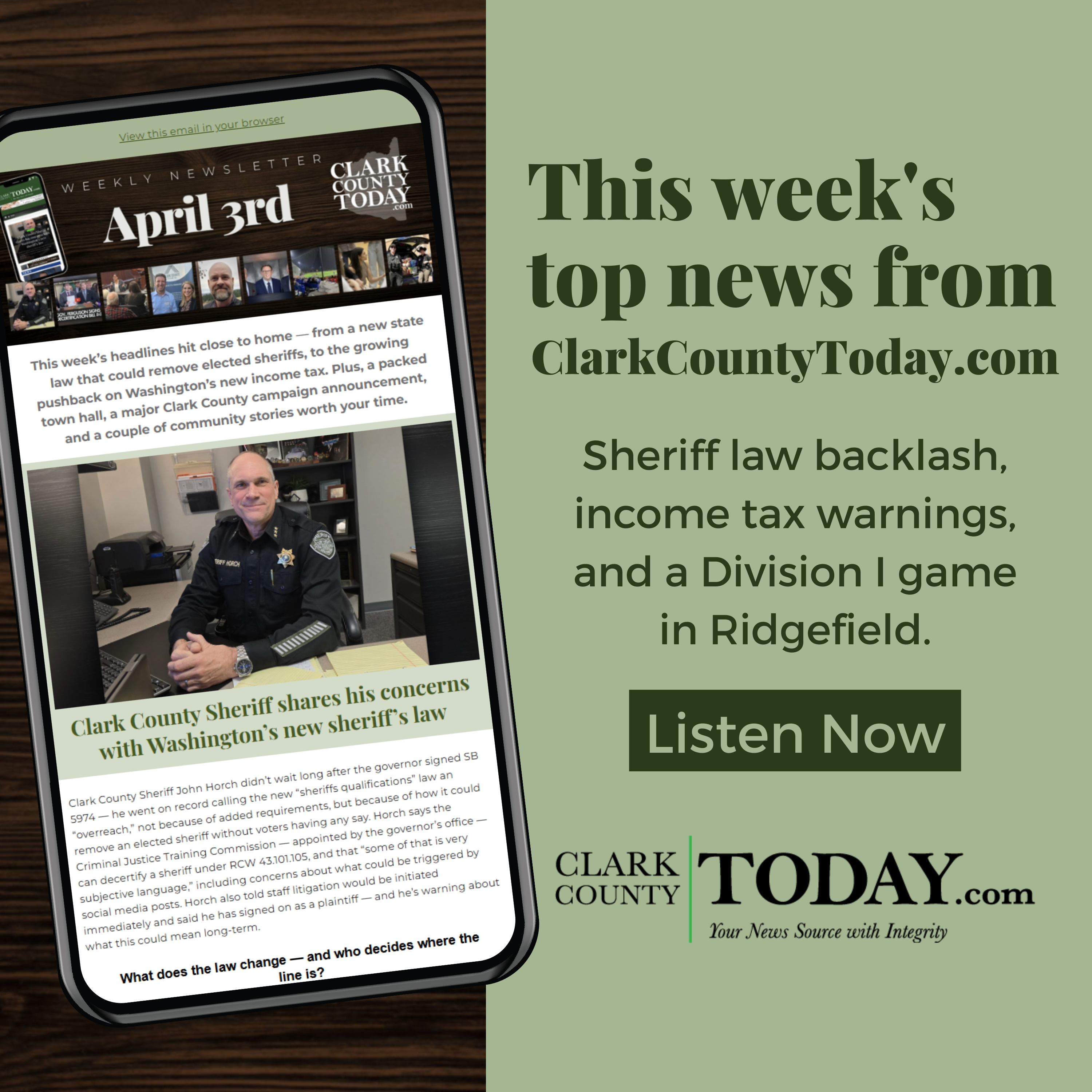 Sheriff law backlash, income tax debate, and Clark County spotlights