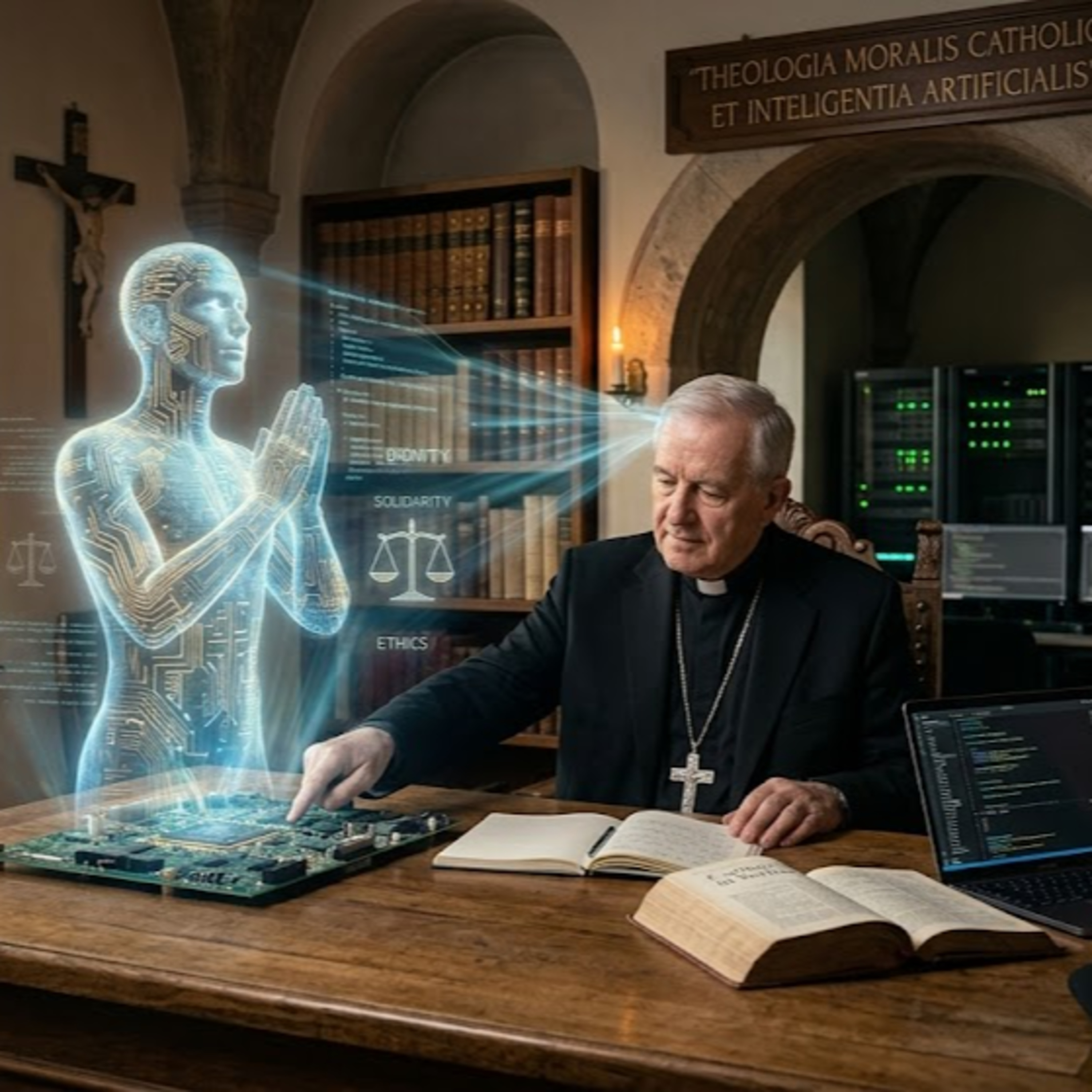 The beginning of AI Theology episode artwork