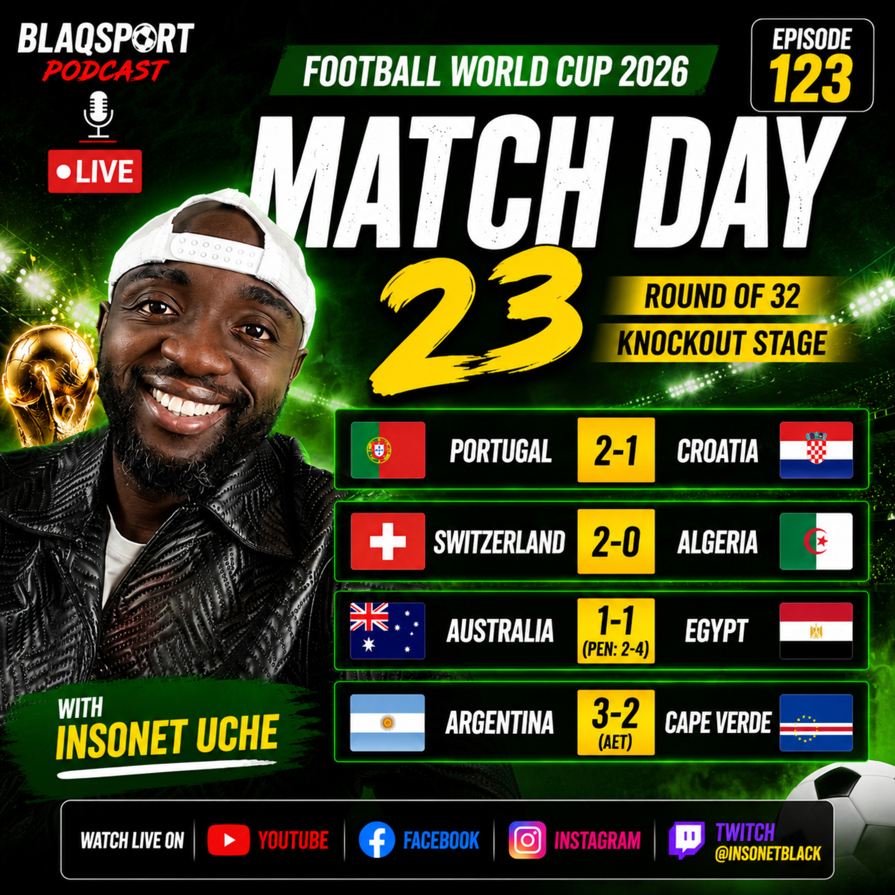 FIFA WORLD CUP MATCH DAY 23 | KNOCKOUT ROUND 32