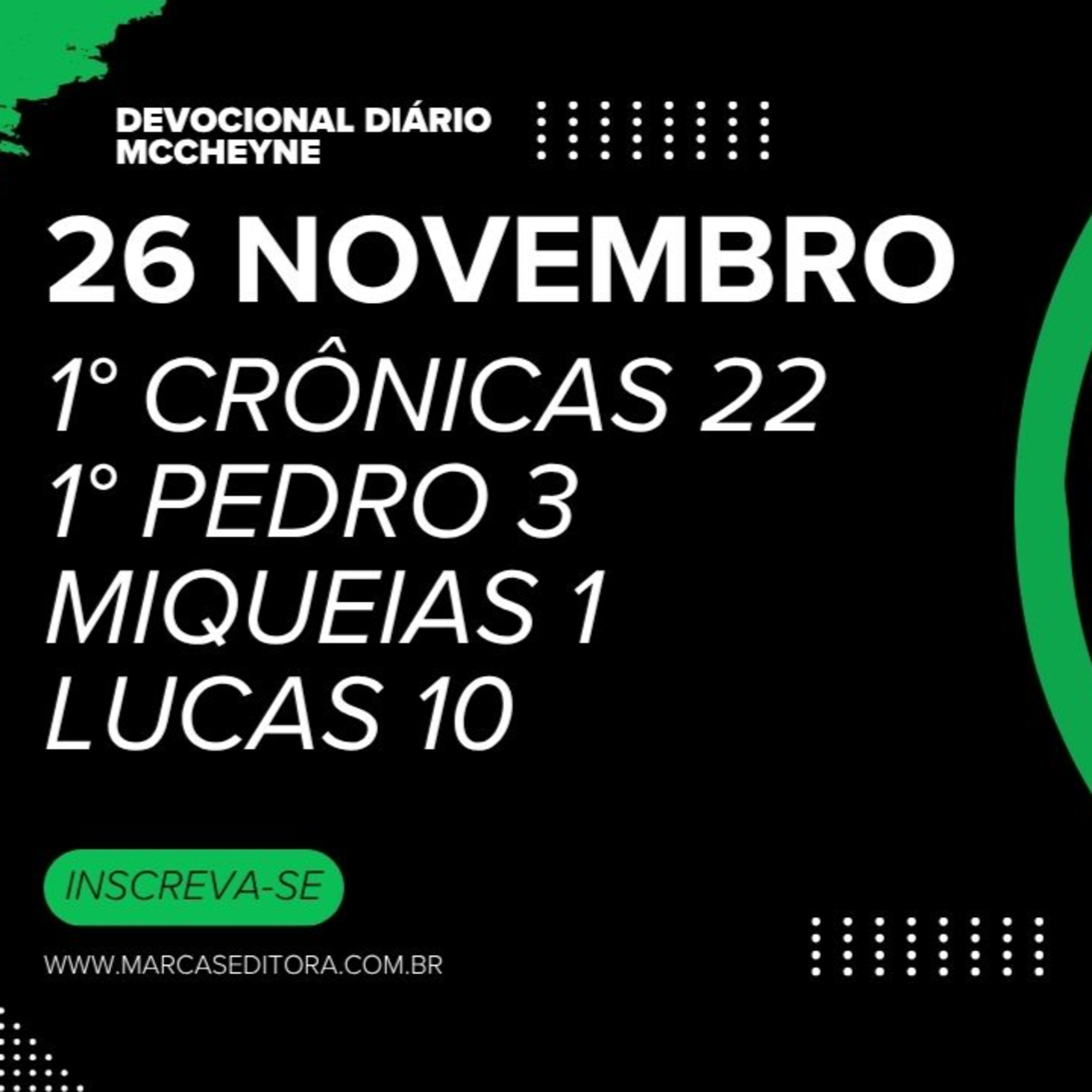 26 NOVEMBRO - 1° CRÔNICAS 22, 1° PEDRO 3, MIQUEIAS 1, LUCAS 10 episode artwork
