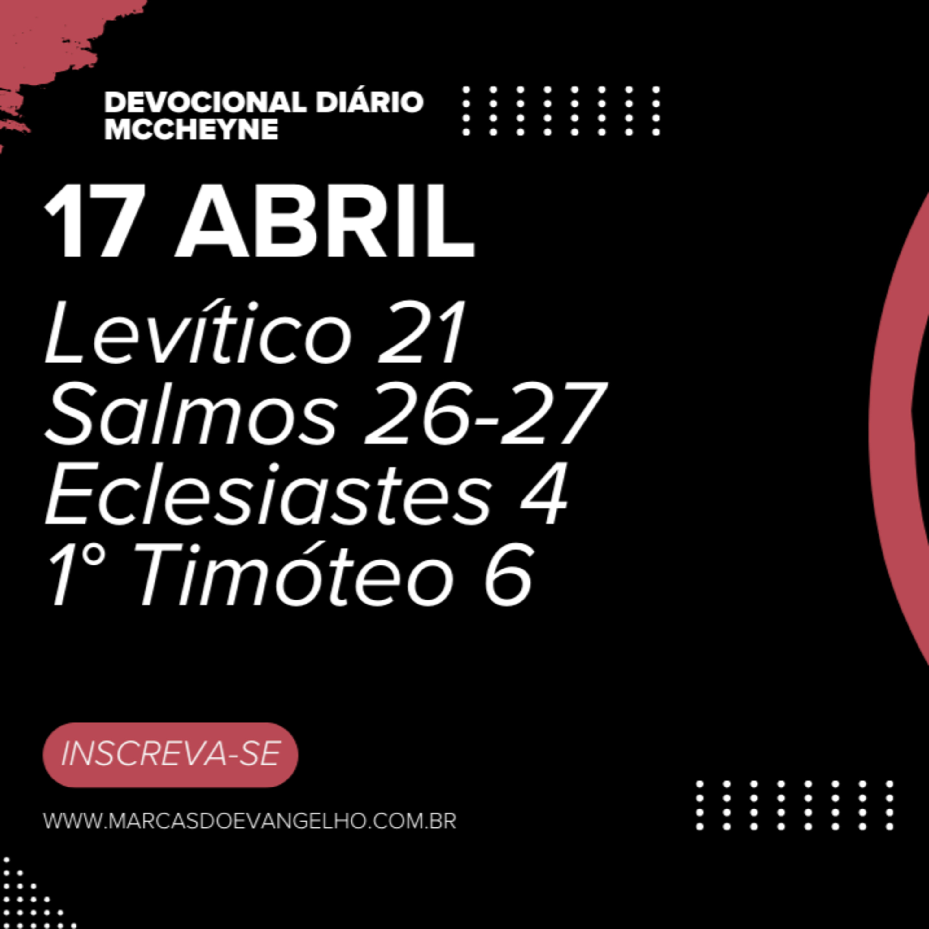 17 ABRIL - Levítico 21, Salmo 26–27, Eclesiastes 4, 1º Timóteo 6 episode artwork