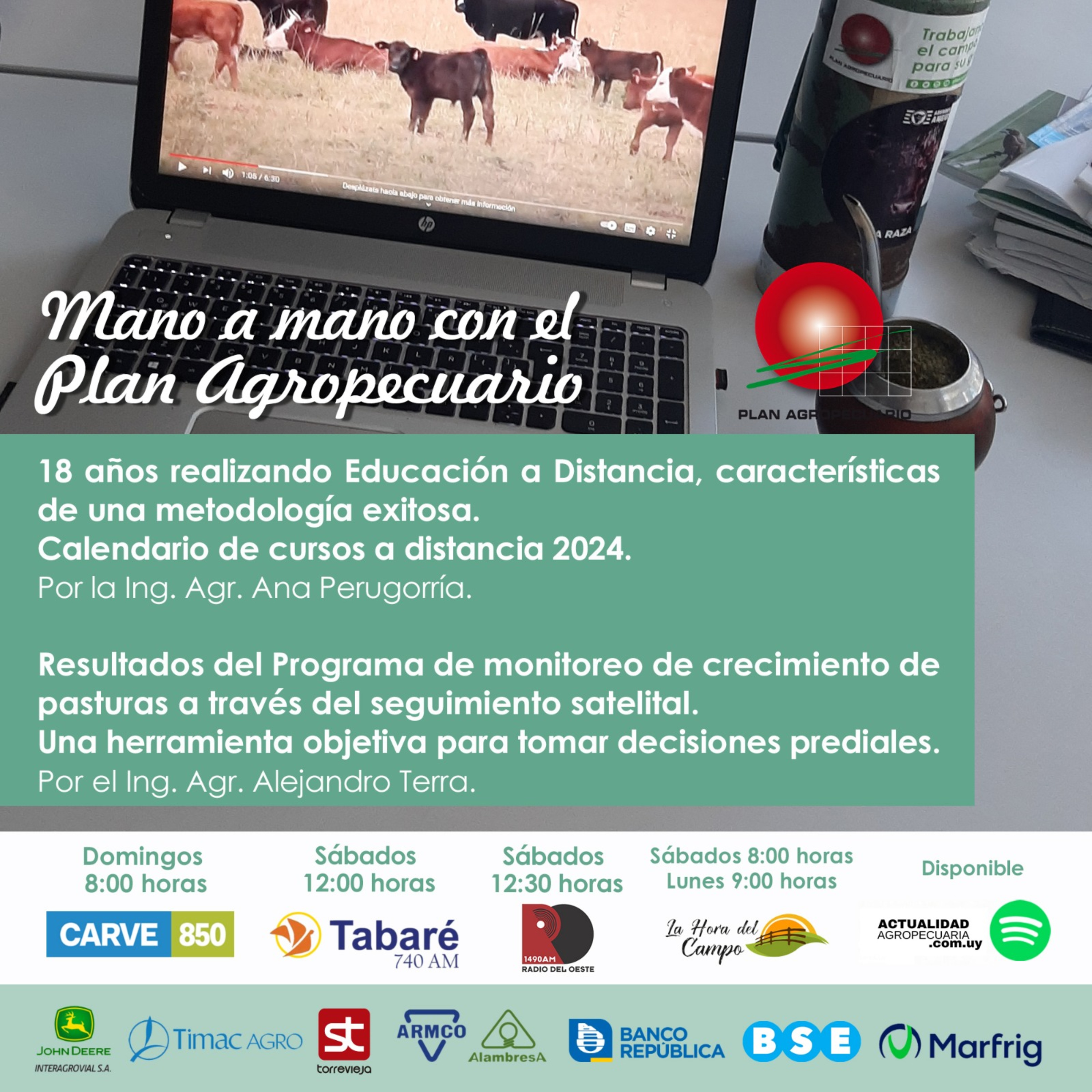 Educación a Distancia - Capacitación. Monitoreo crecimiento de pasturas - Seguimiento satelital.