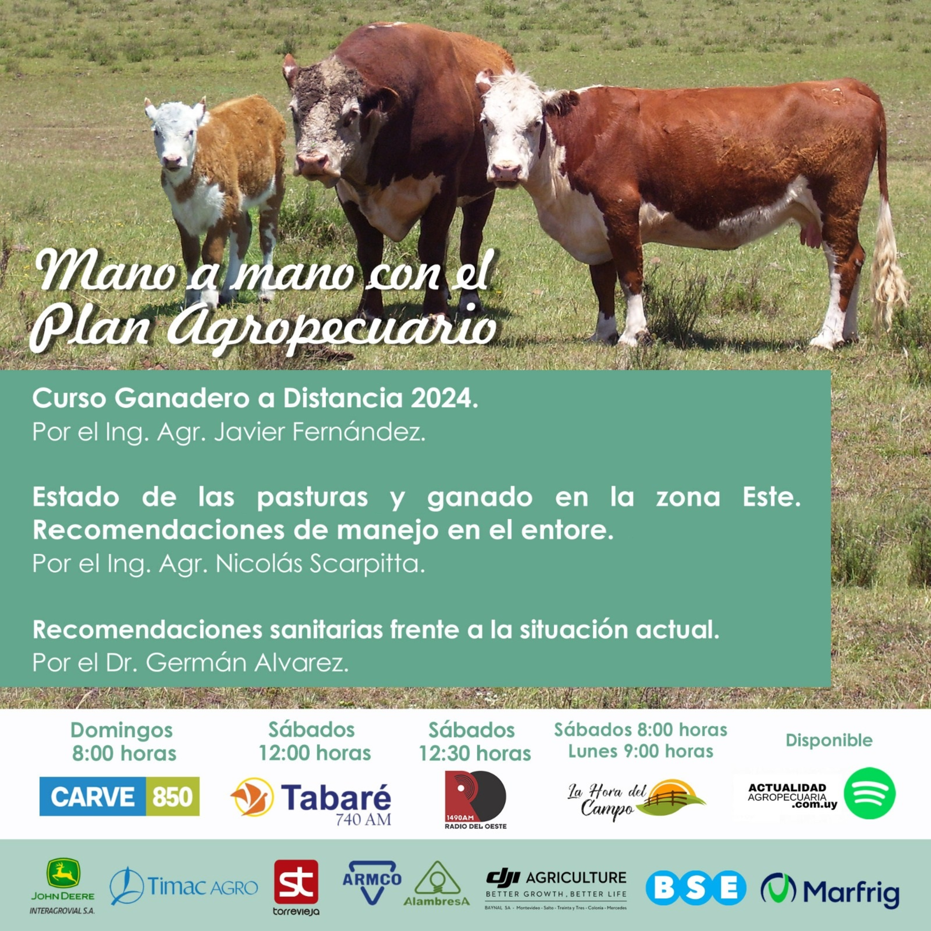Curso Ganadero a Distancia 2024. Pasturas, ganado, entore. Recomendaciones sanitarias...