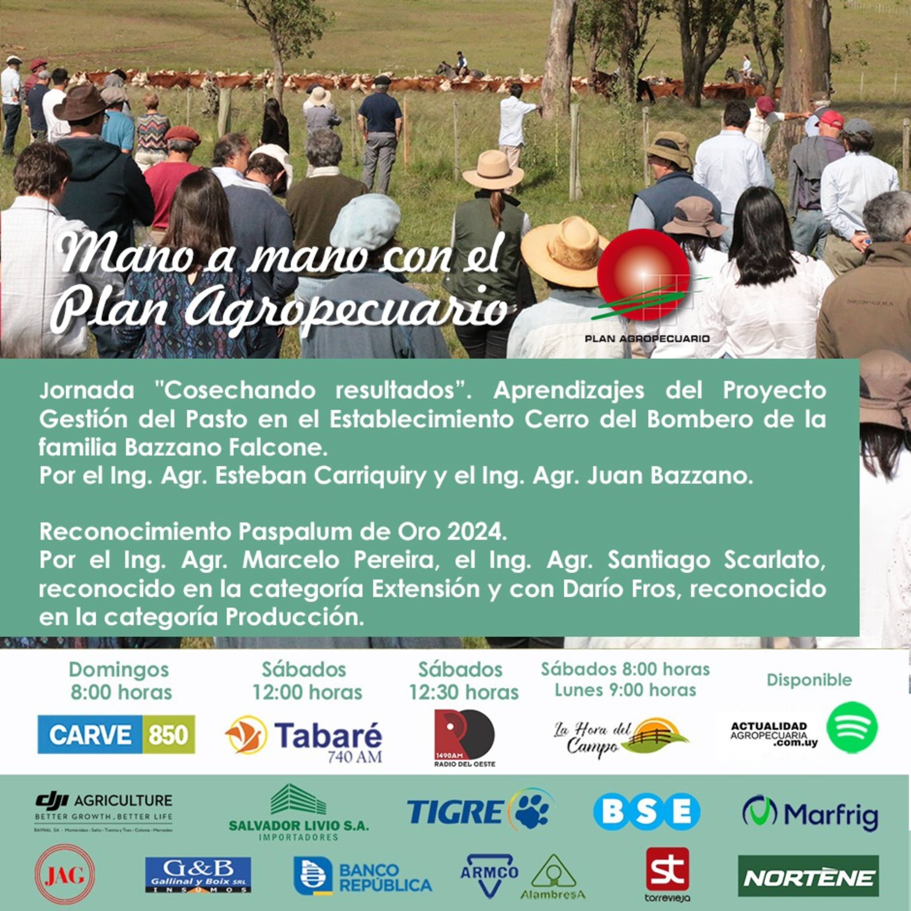 Jornada Gestión del Pasto en Merinos, Paysandú. Reconocimiento Paspalum de Oro 2024.