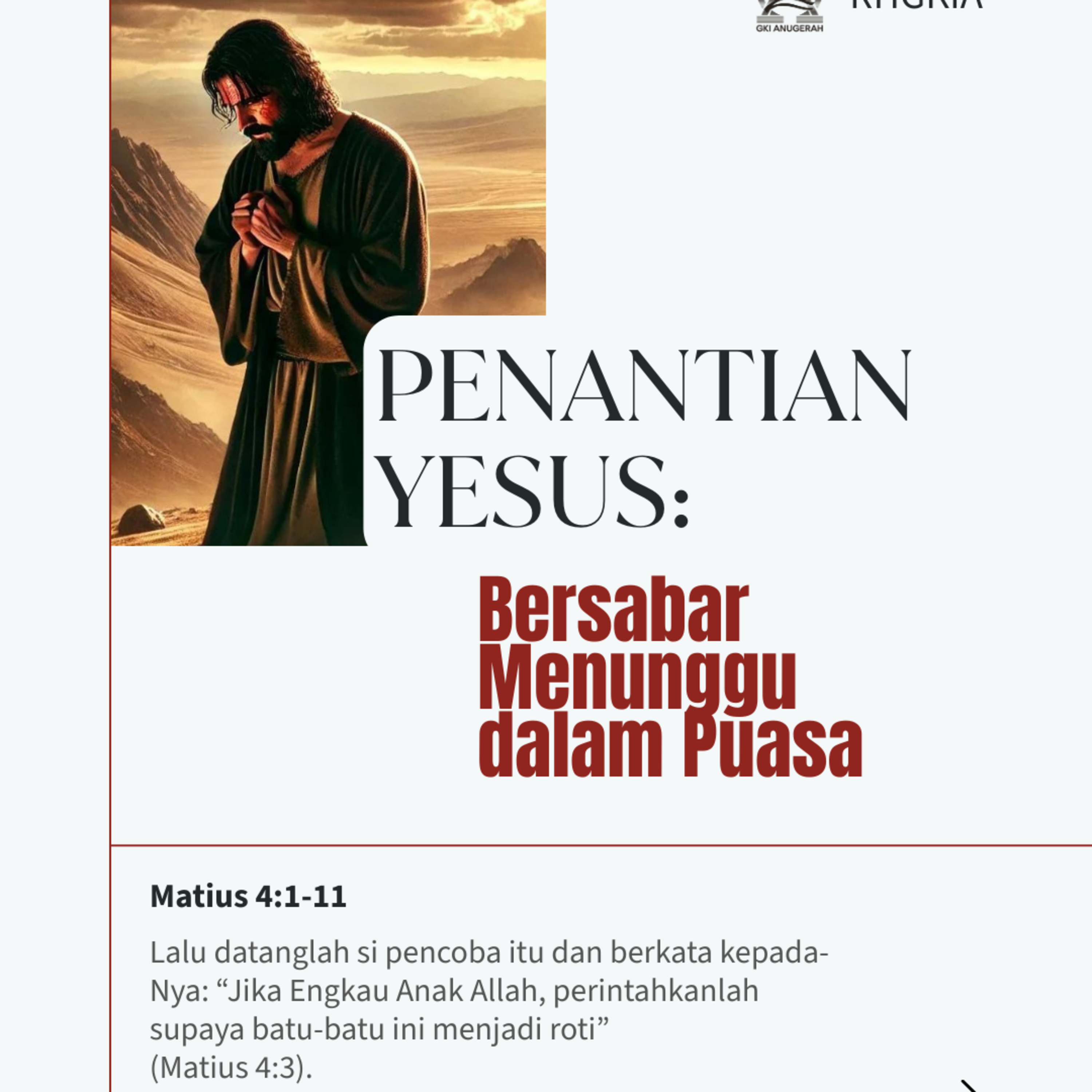 Penantian Yesus: Bersabar Menunggu dalam Puasa | Renungan Harian GKI Anugerah | 13 Maret 2026 episode artwork