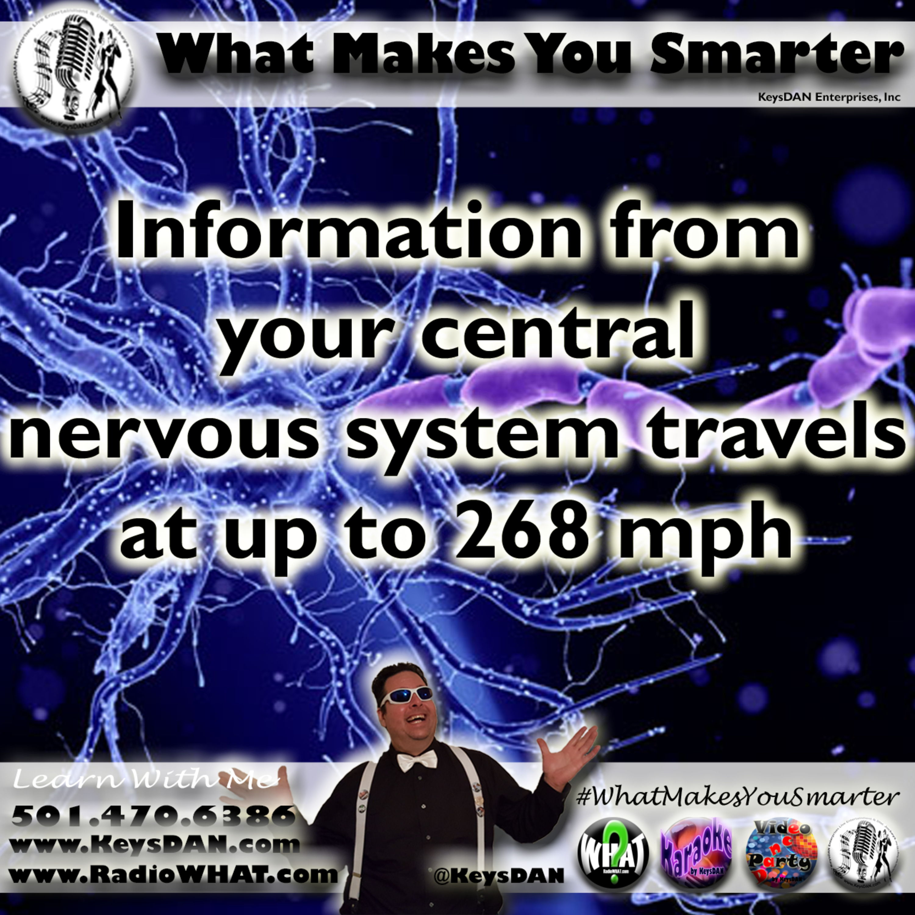 Information from your central nervous system travels at up to 268 mph What Makes You Smarter #PODCAST #WhatMakesYouSmarter @KeysDAN  episode artwork