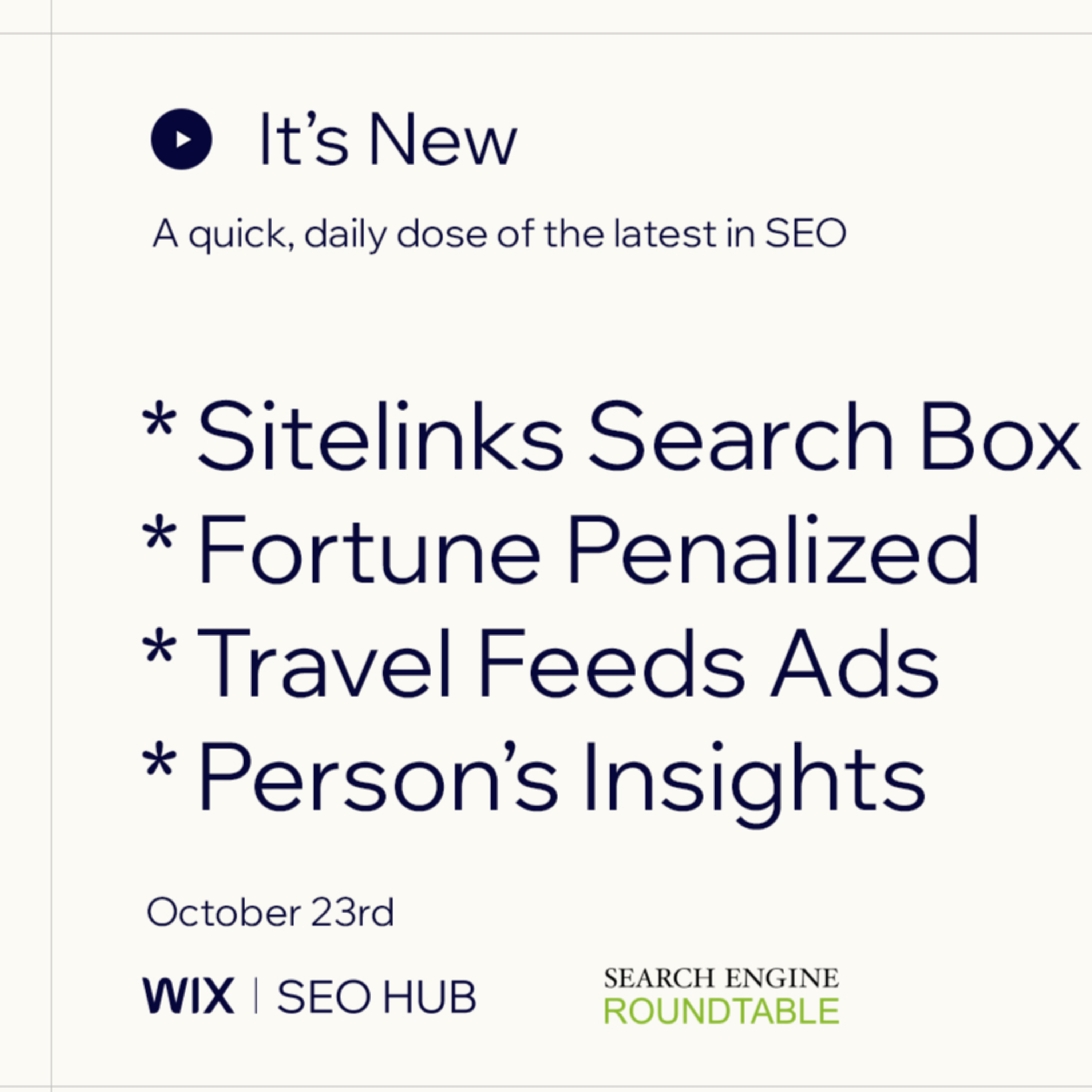 It’s New: 10/23: Sitelinks Search Gone, Google’s Fortune Penalty, Travel Ads, Video Watch Ads & People’s Insights episode artwork