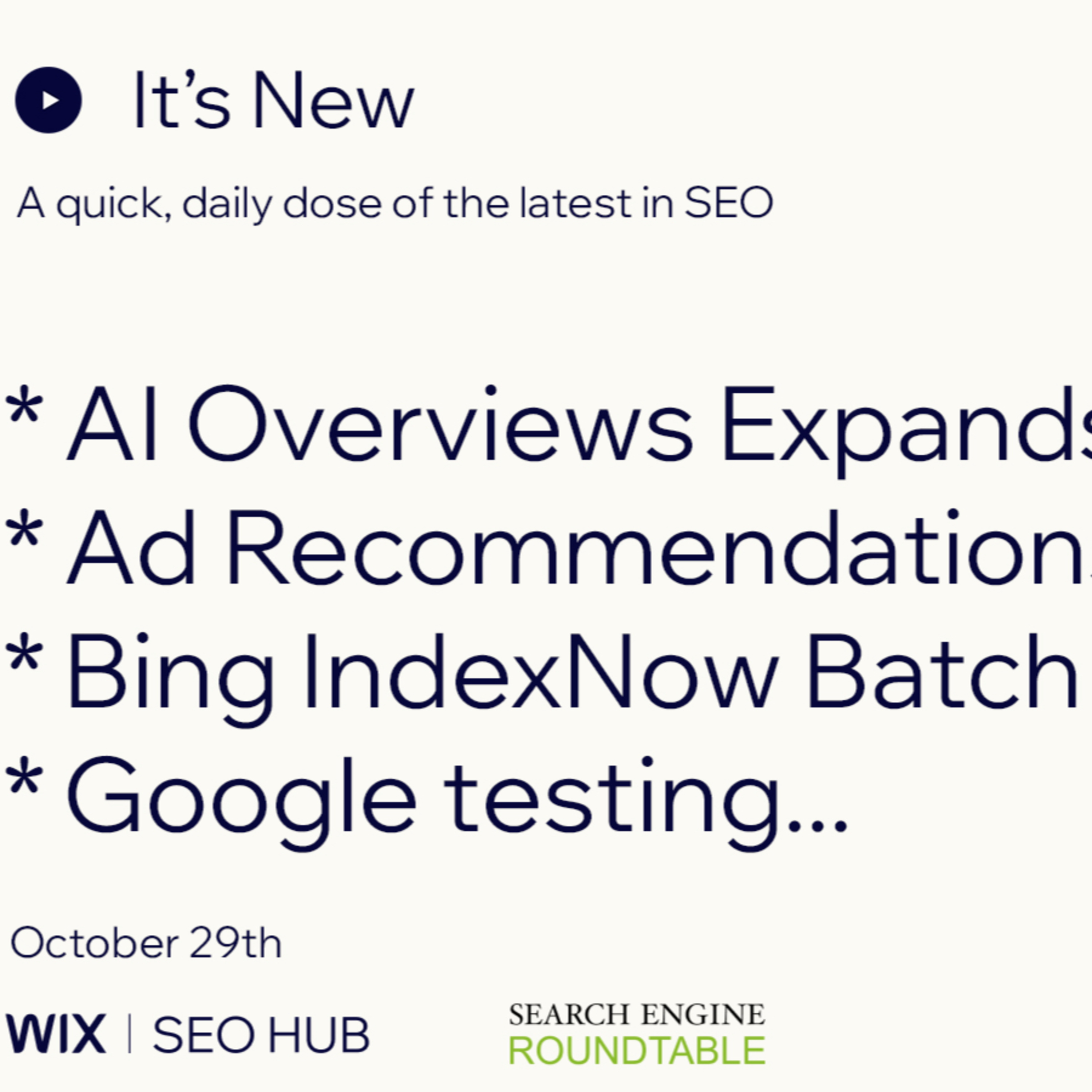 It’s New: 10/29: Expansion of Google AI Overviews, Ad Recommendations, Bing IndexNow & Google Tests episode artwork