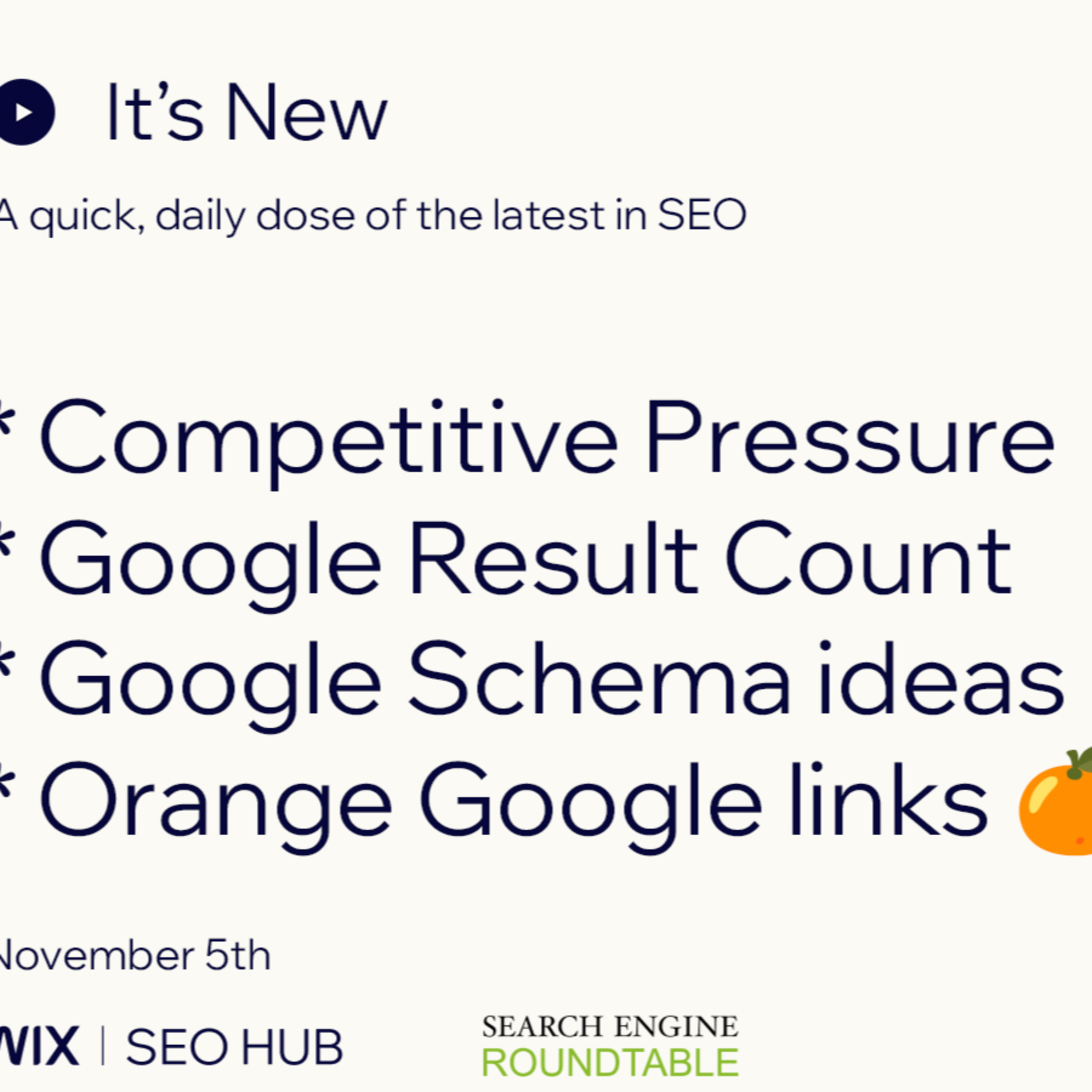 It’s New: 11/5: Google Ads competitive pressure, result counts, Schema proposal and orange links episode artwork