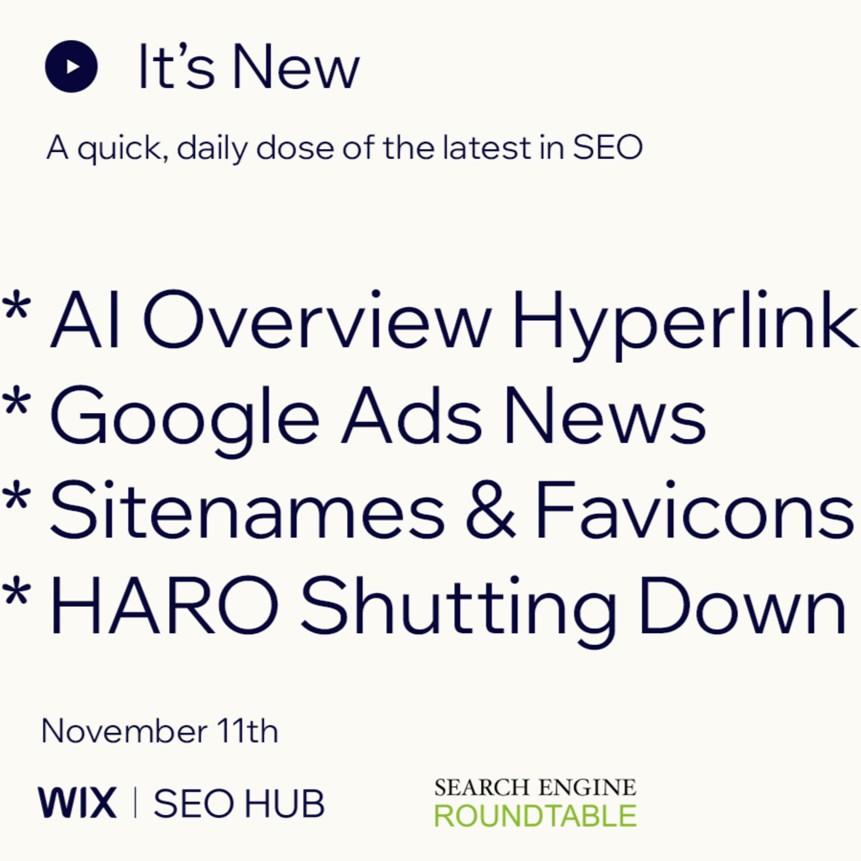 It’s New: 11/11: Google Ads, AI Overview Links, HARO & Sitenames/Favicons episode artwork