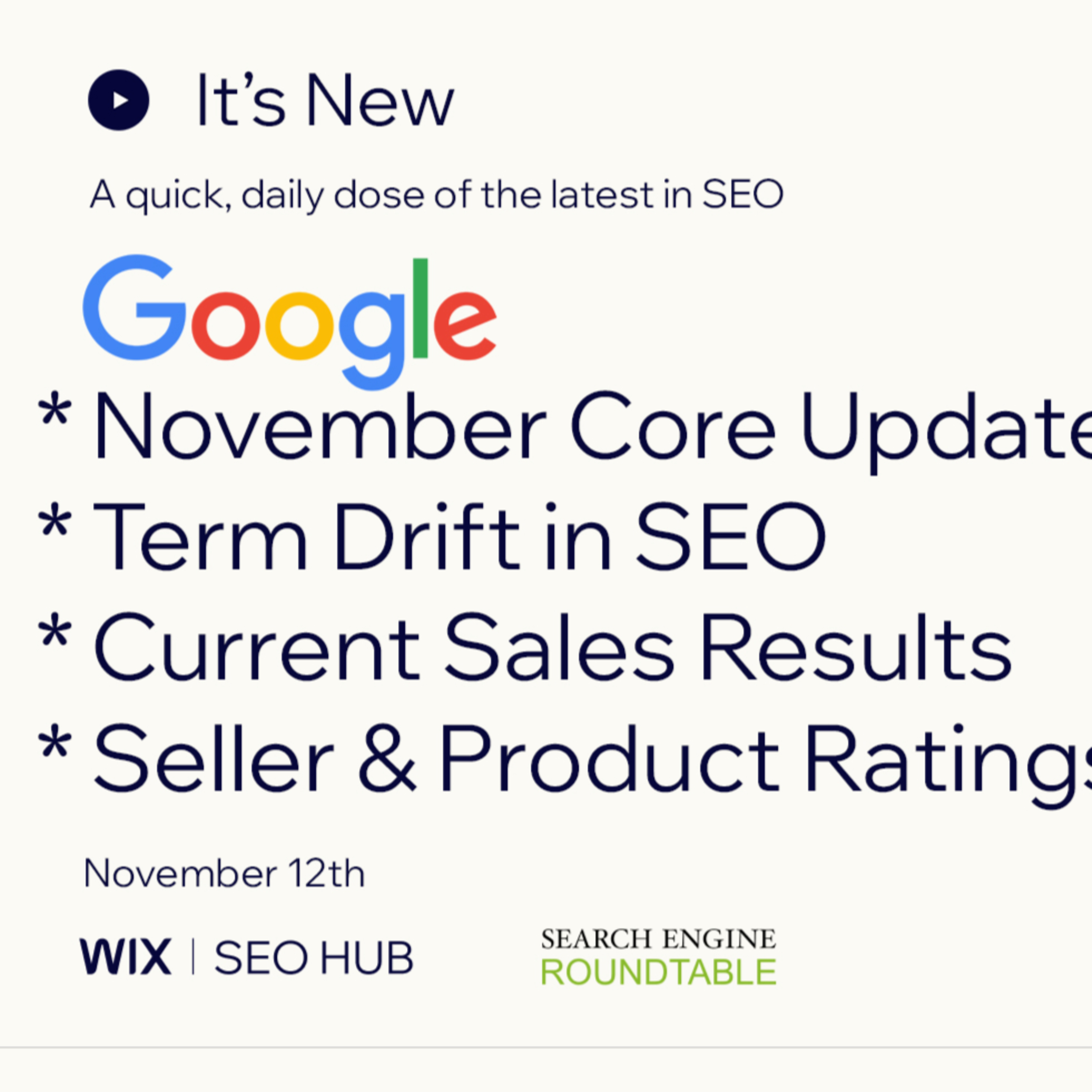 It’s New: 11/12: Google November 2024 Core Update, Term Drift, Current Sales & Product with Seller Ratings episode artwork