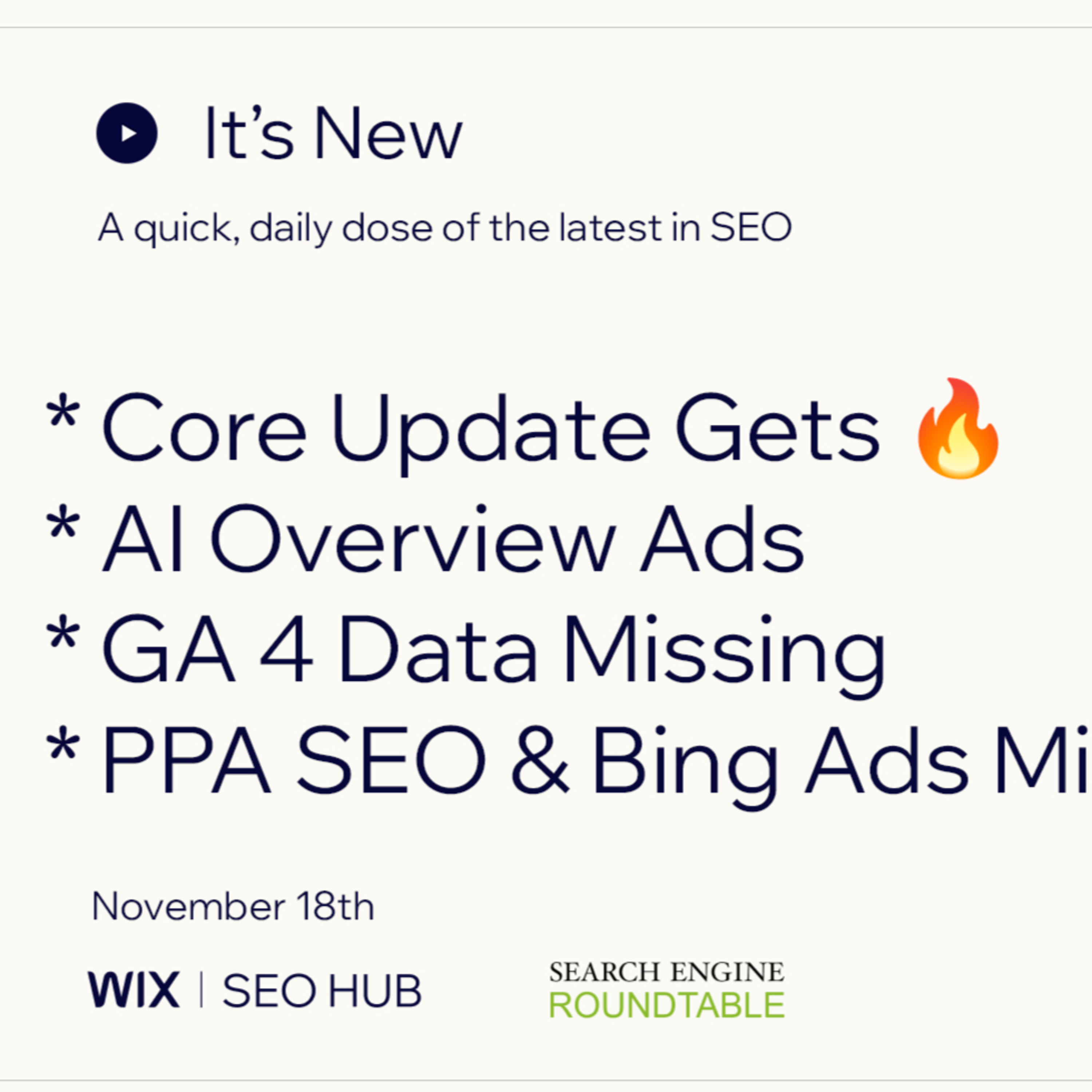 It’s New 11/18: Heated Google Core Update, AI Overviews Ads, GA4 Bugs, PPA Content & Bing Mixes Ads episode artwork