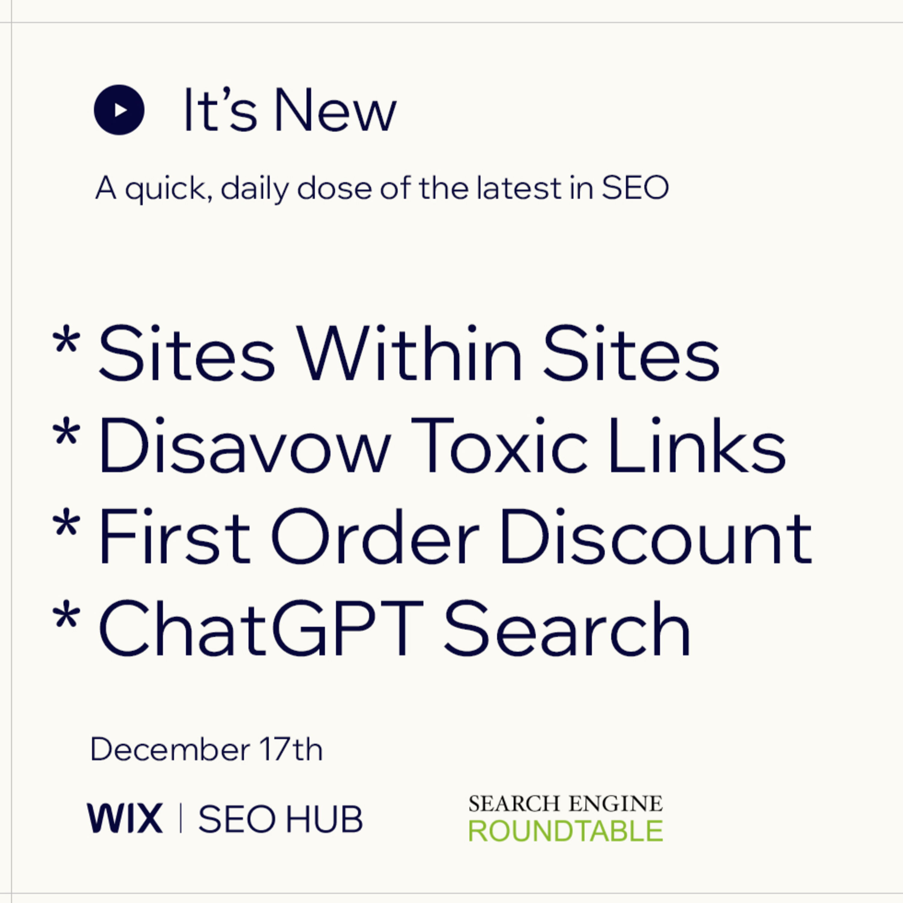 It’s New 12/17: Google Sites Within Sites, Disavowing Toxic Links, ChatGPT Search & First Order Discount episode artwork