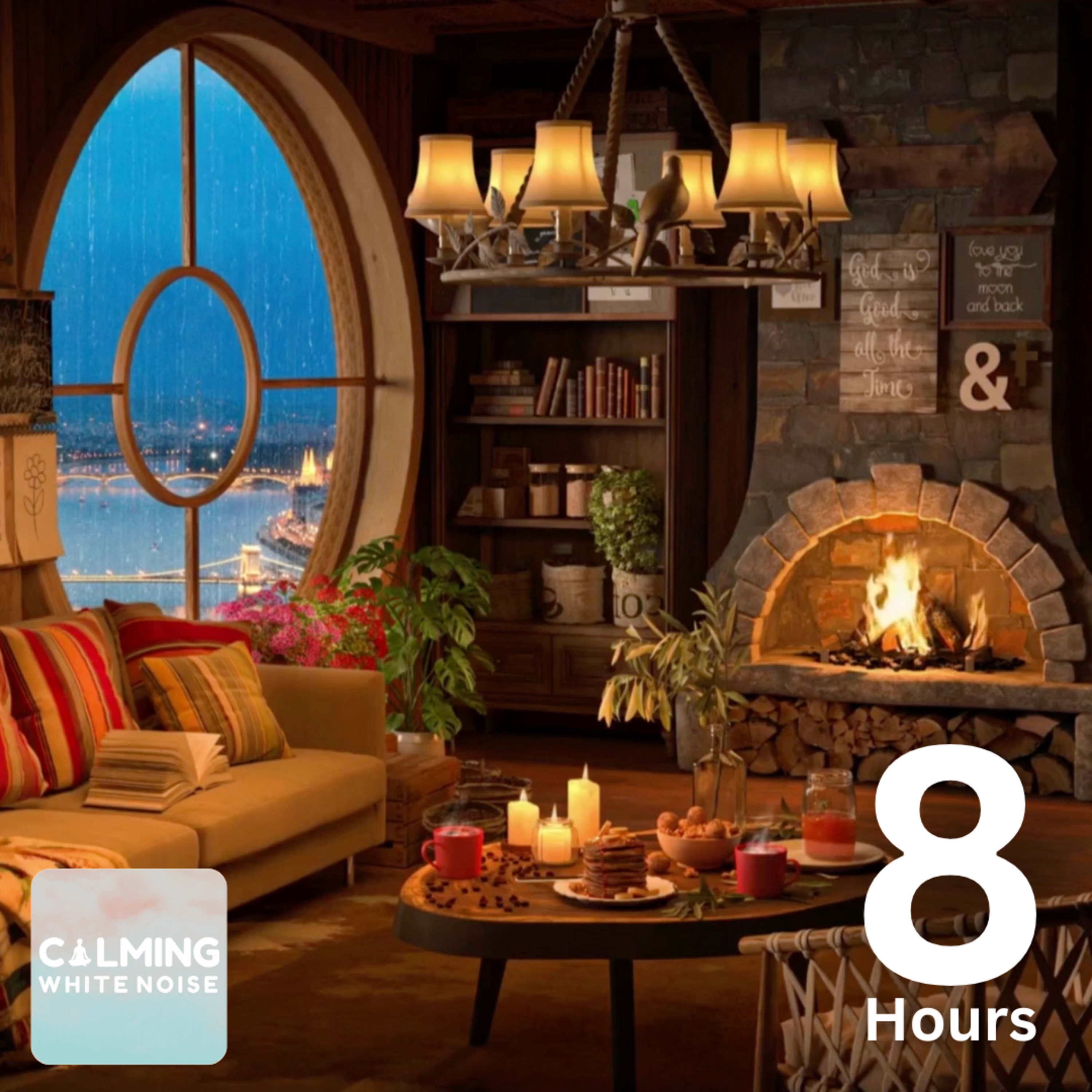 Calming White Noise for Studying (8 Hours) | Crackling Fireplace and Gentle Rain Sounds