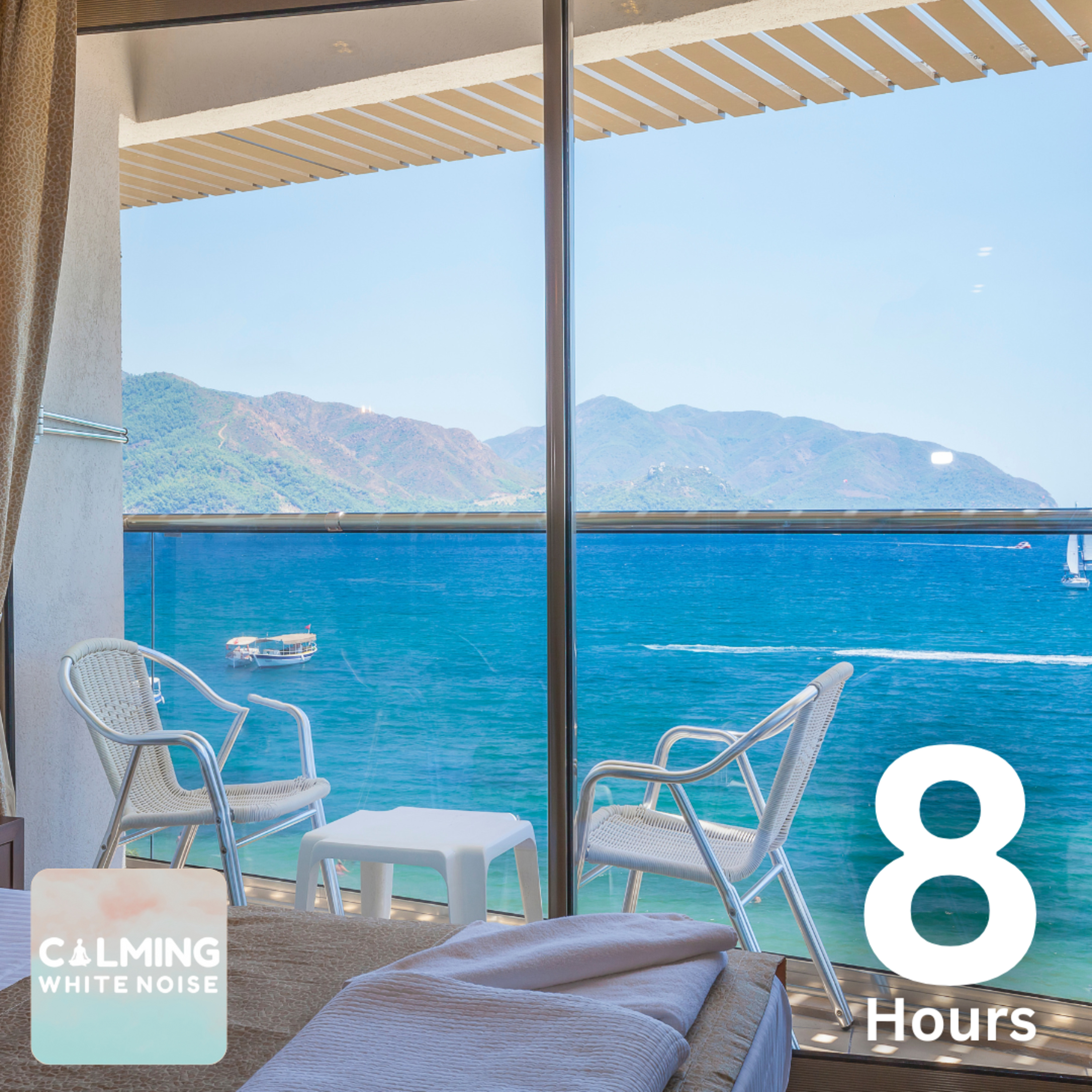 Beachfront Hotel Room Ambience (8 Hours) | Soothing Ocean Waves and AC Fan Sound