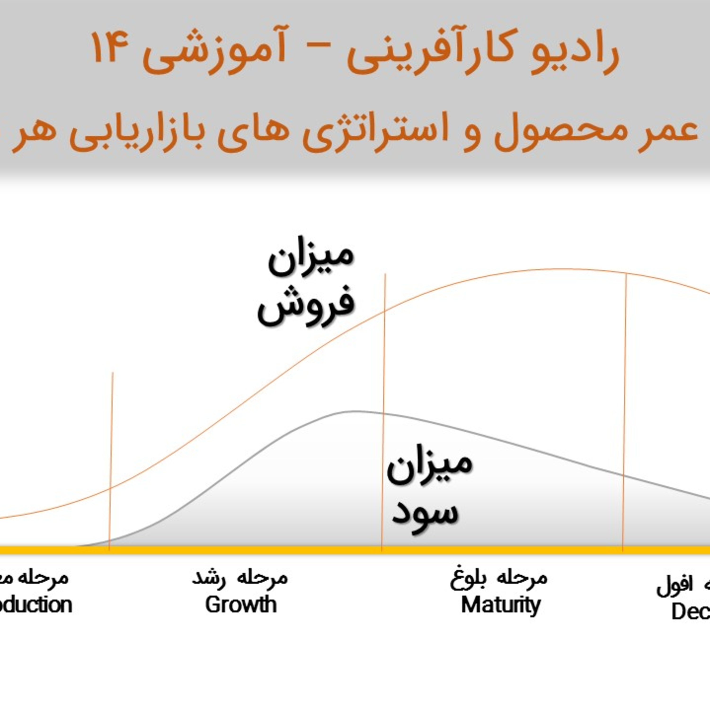 کاور رادیو کارآفرینی آموزشی ۱۴ – چرخه عمر محصول و استراتژی های بازاریابی برای هر مرحله