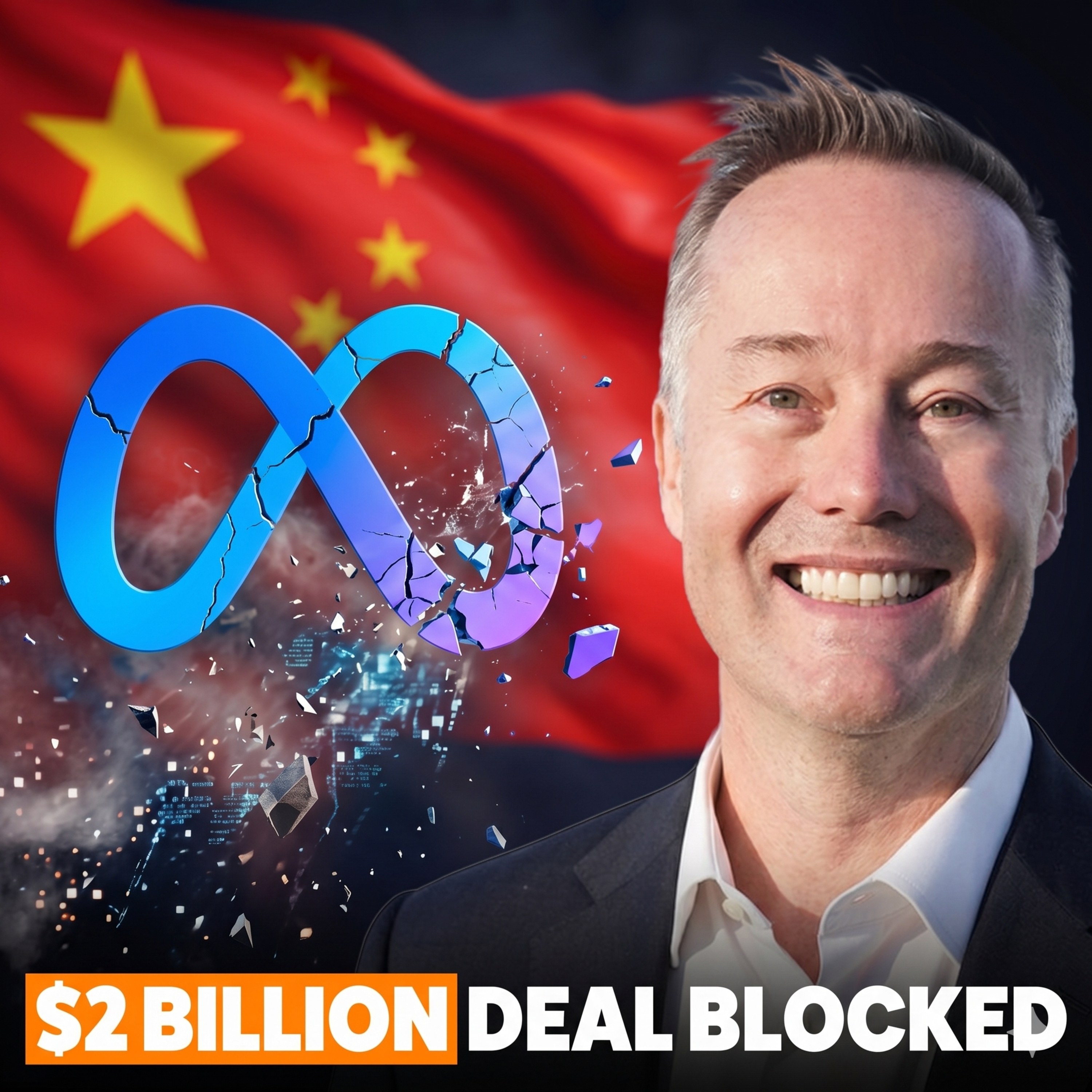 To the left of this of thumbnail i want to add a chinese flag to the left destroying the meta logo. because the title is  China Kills Meta / Manus Deal (Story Of The Year) | E2281