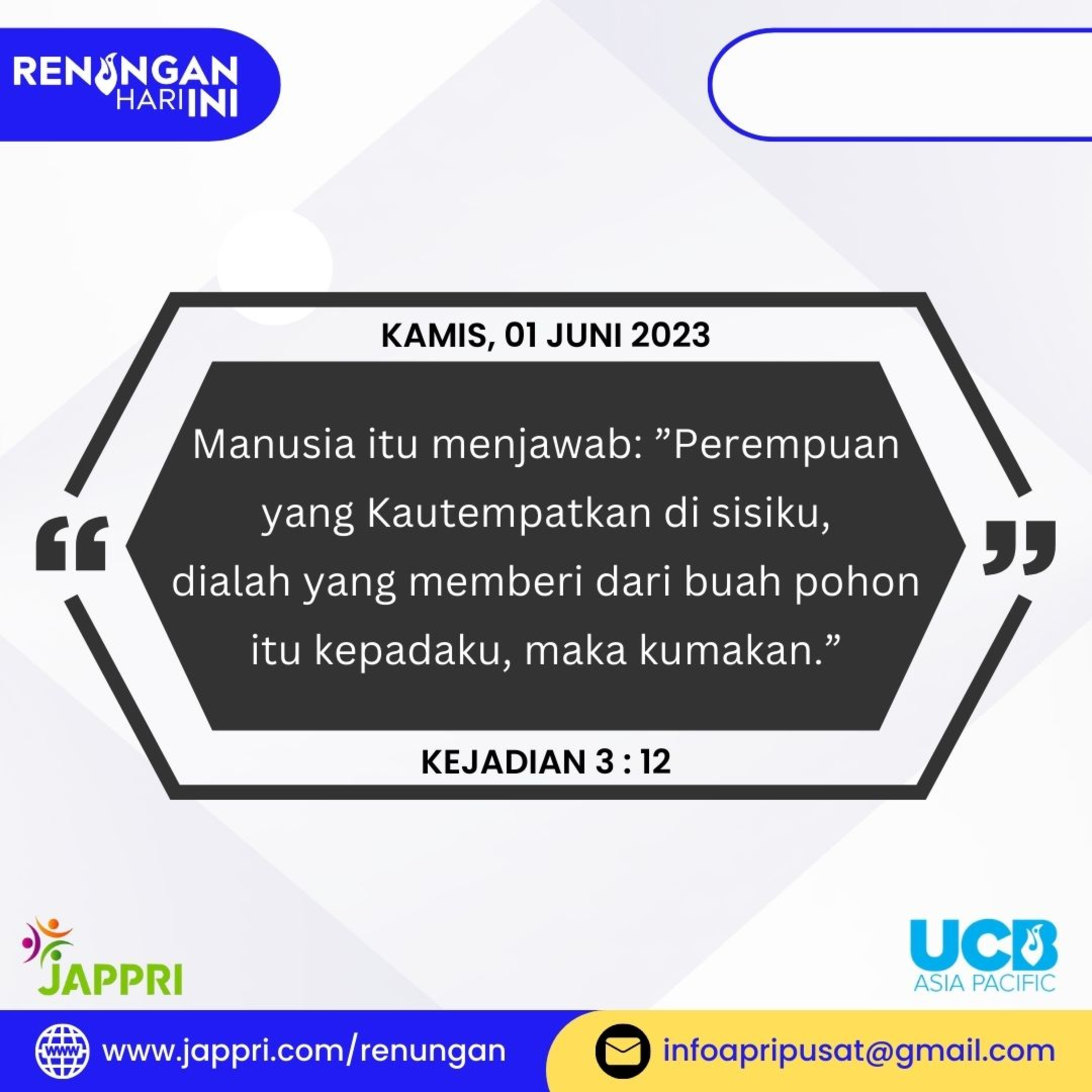 RENUNGAN HARI INI - BERHENTI SALAHKAN ORANG LAIN DAN TANGGUNGJAWABLAH