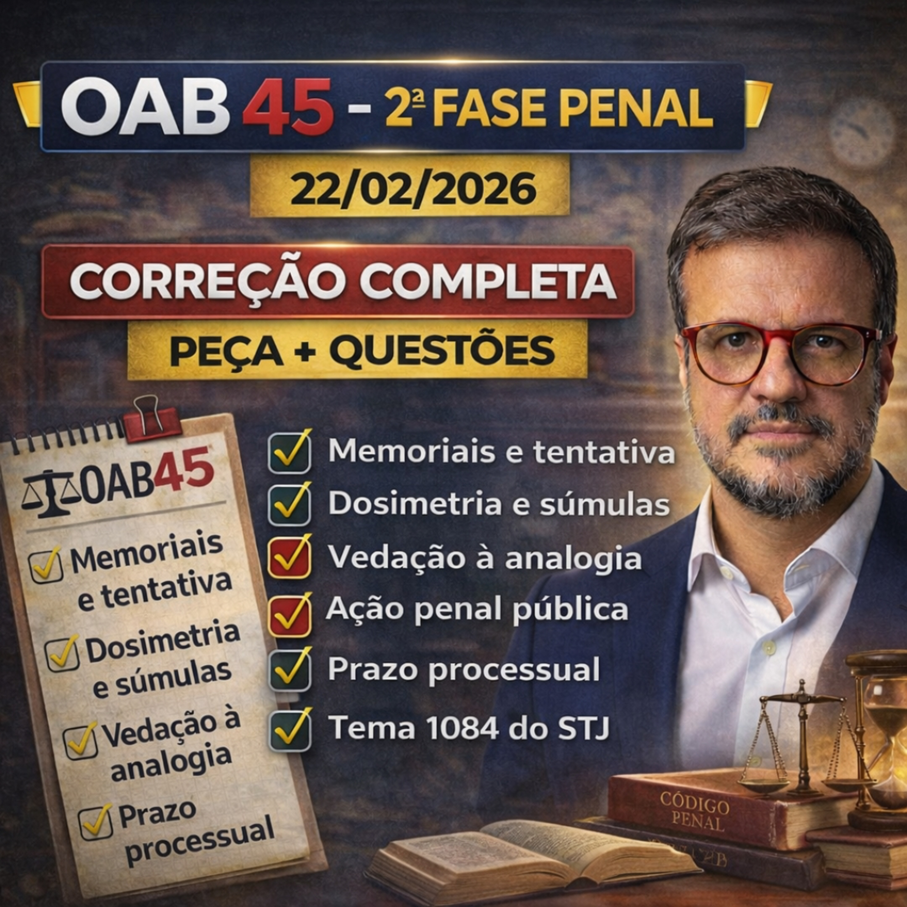Correção OAB 45 Penal 2ª Fase | Peça Prática e questões