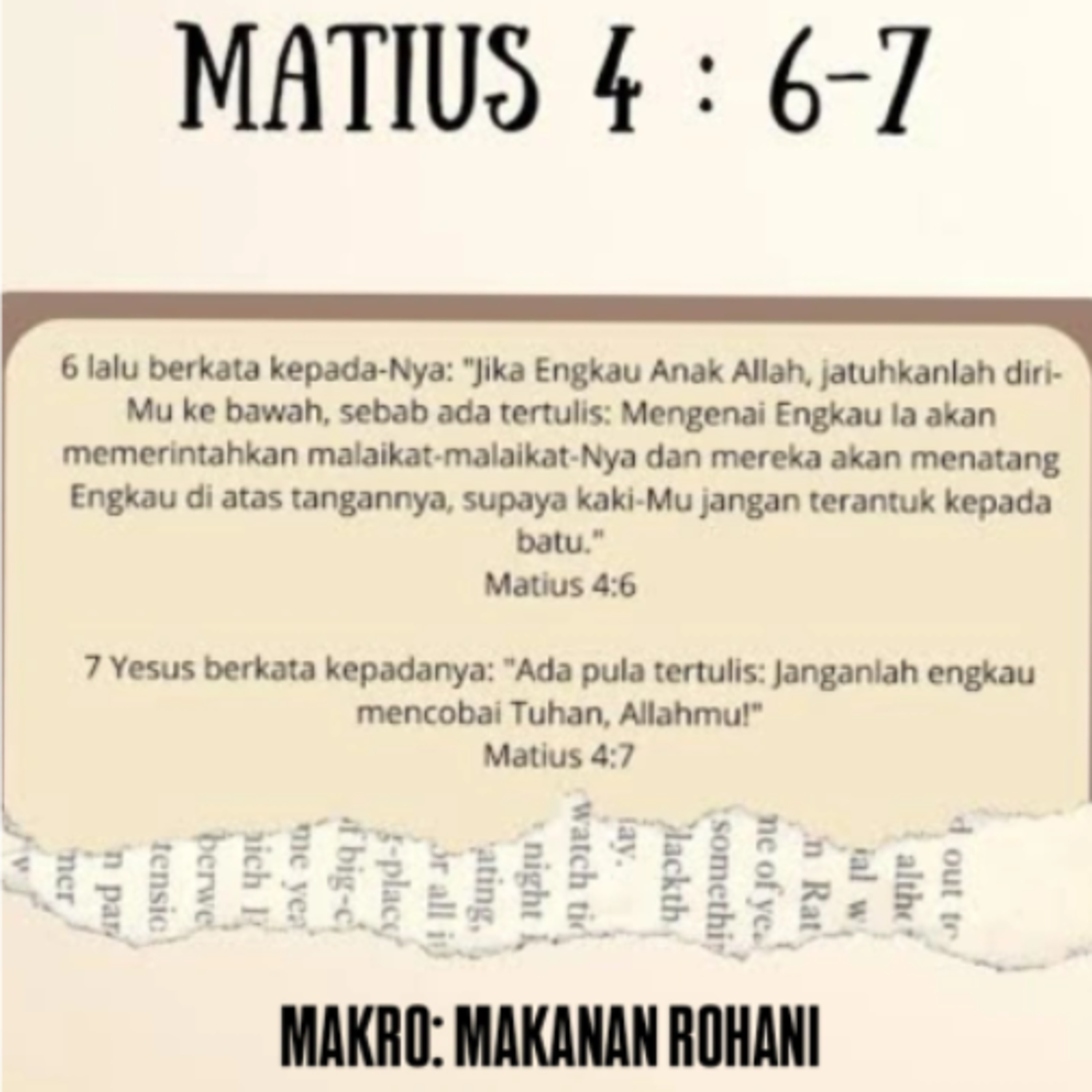 MAKRO: MAKANAN ROHANI, 23 Februari 2026 | Tema: Menang atas Godaan part 2 | Nas: Matius 4:5-7