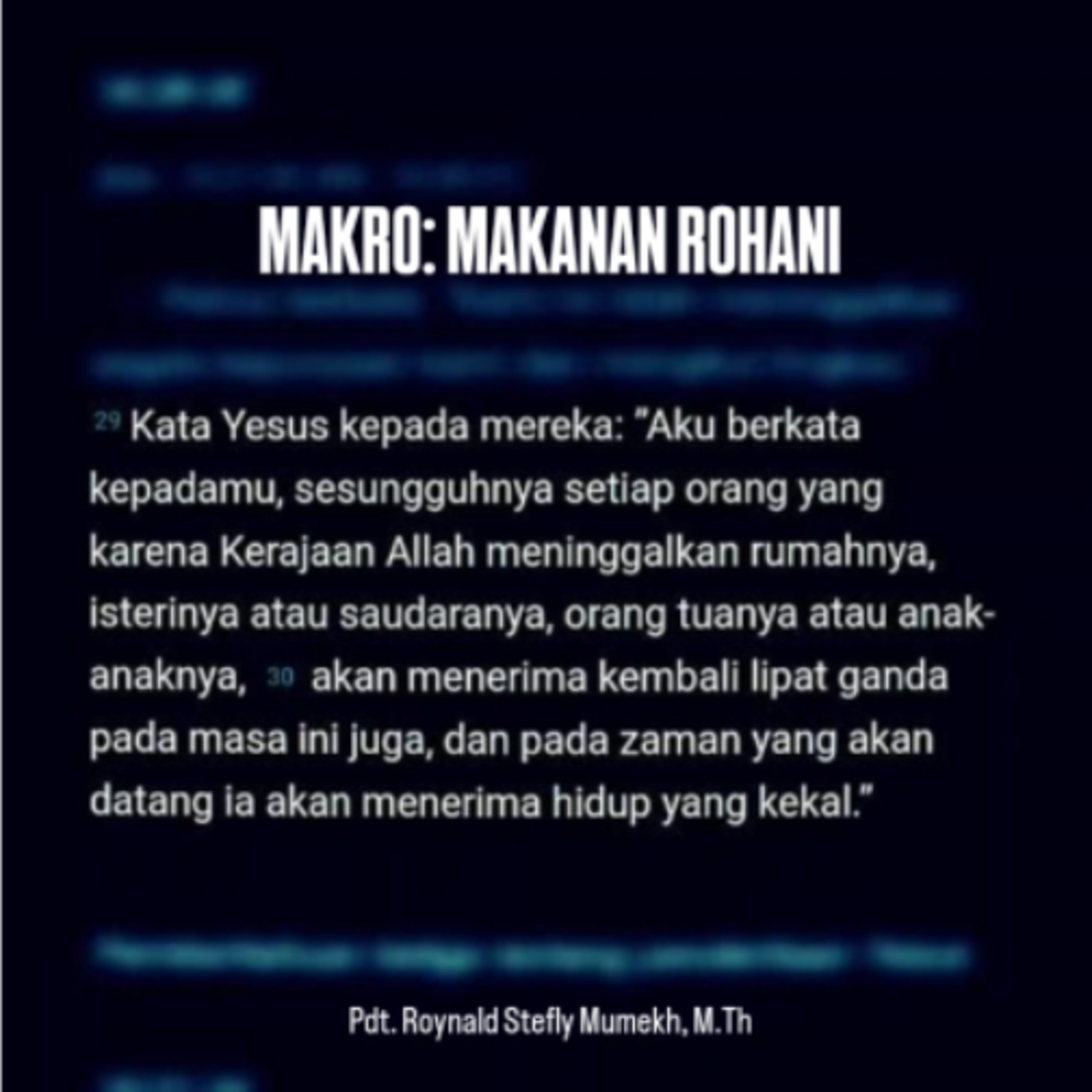 MAKRO: MAKANAN ROHANI, 27 Maret 2026 | Tema: Kasih kepada Allah | Nas: Lukas 18:28-30
