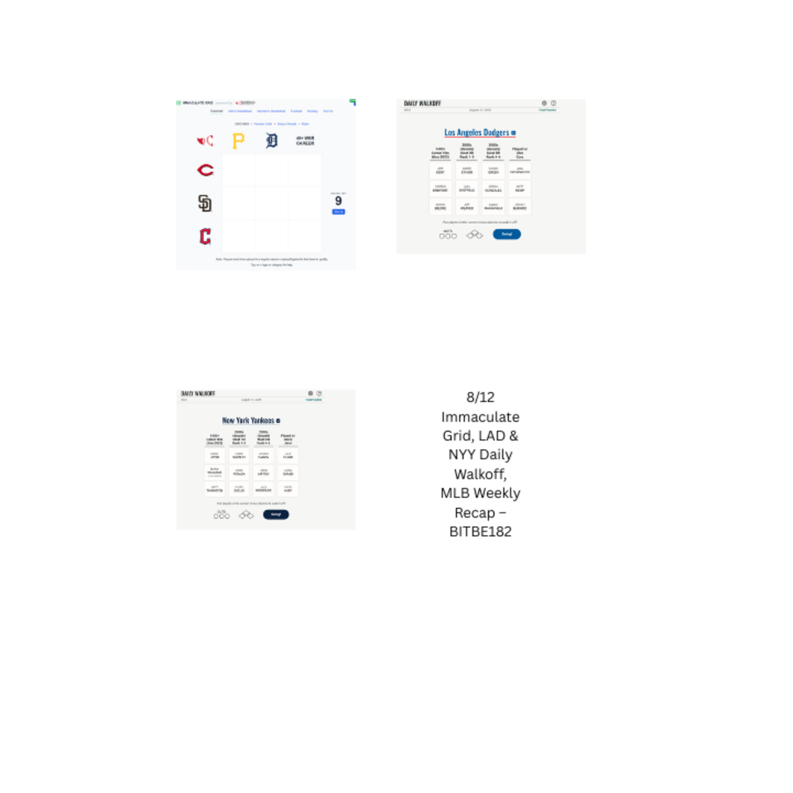 8/12 Immaculate Grid, LAD & NYY Daily Walkoff, MLB Weekly Recap 8/12 Immaculate Grid, LAD & NYY Daily Walkoff, MLB Weekly Recap