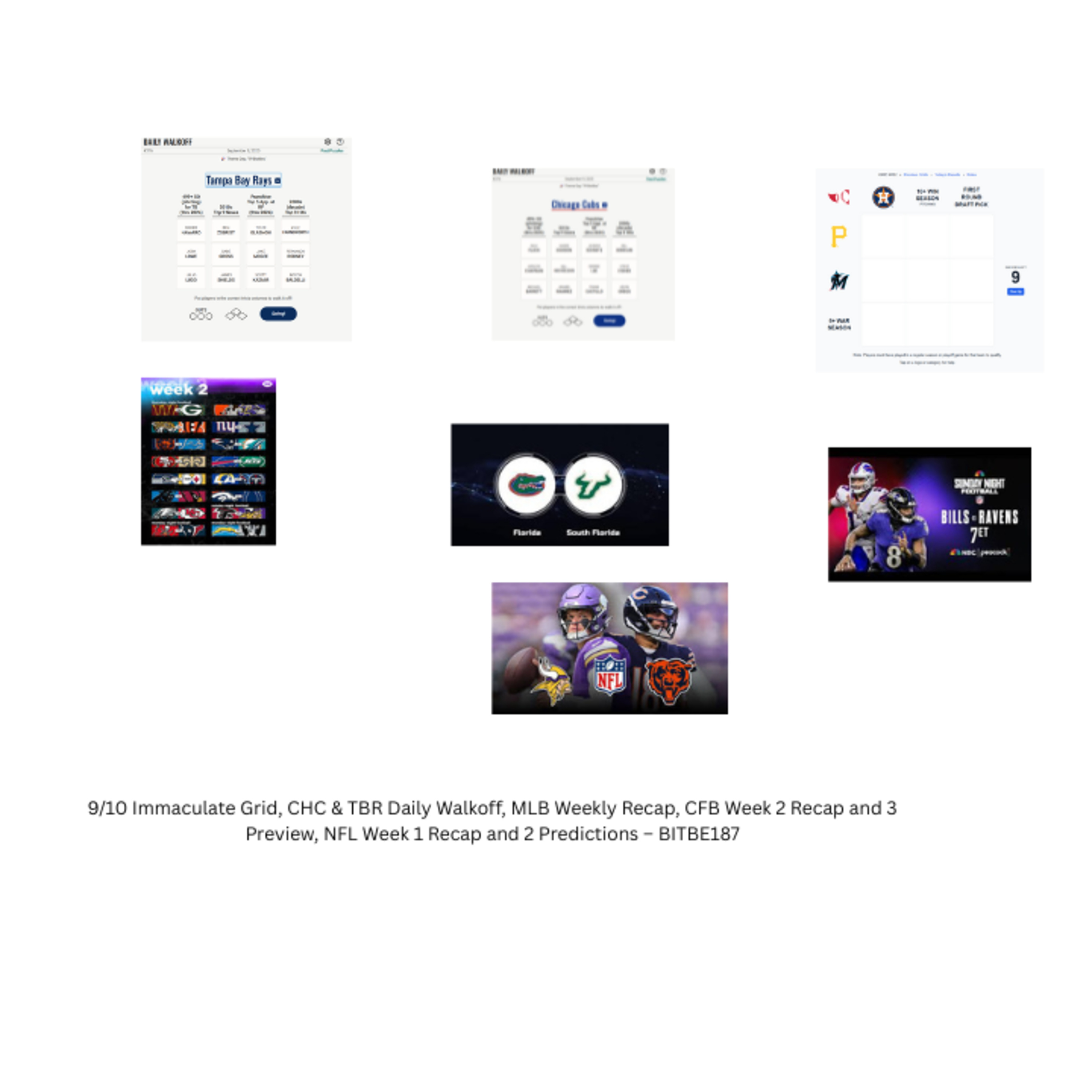9/10 Immaculate Grid, CHC & TBR Daily Walkoff, MLB Weekly Recap, College Football Week 2 Recap and 3 Preview, NFL Week 1 Recap and 2 Predictions episode artwork