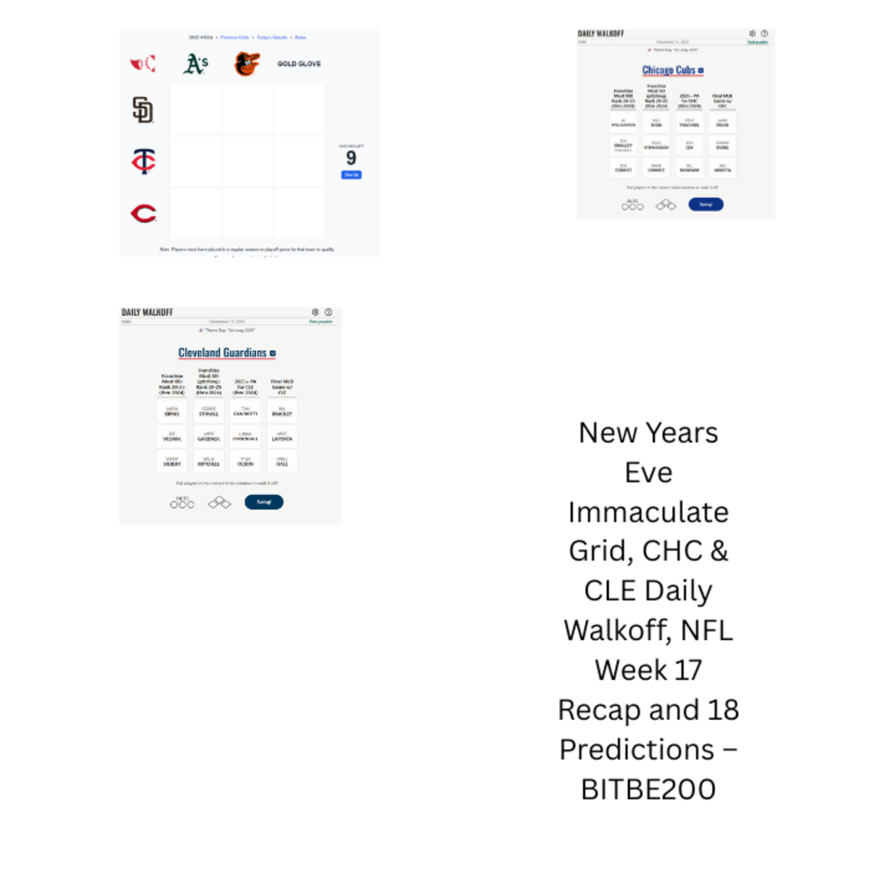 New Years Eve Immaculate Grid, CHC & CLE Daily Walkoff, NFL Week 17 Recap and 18 Predictions episode artwork