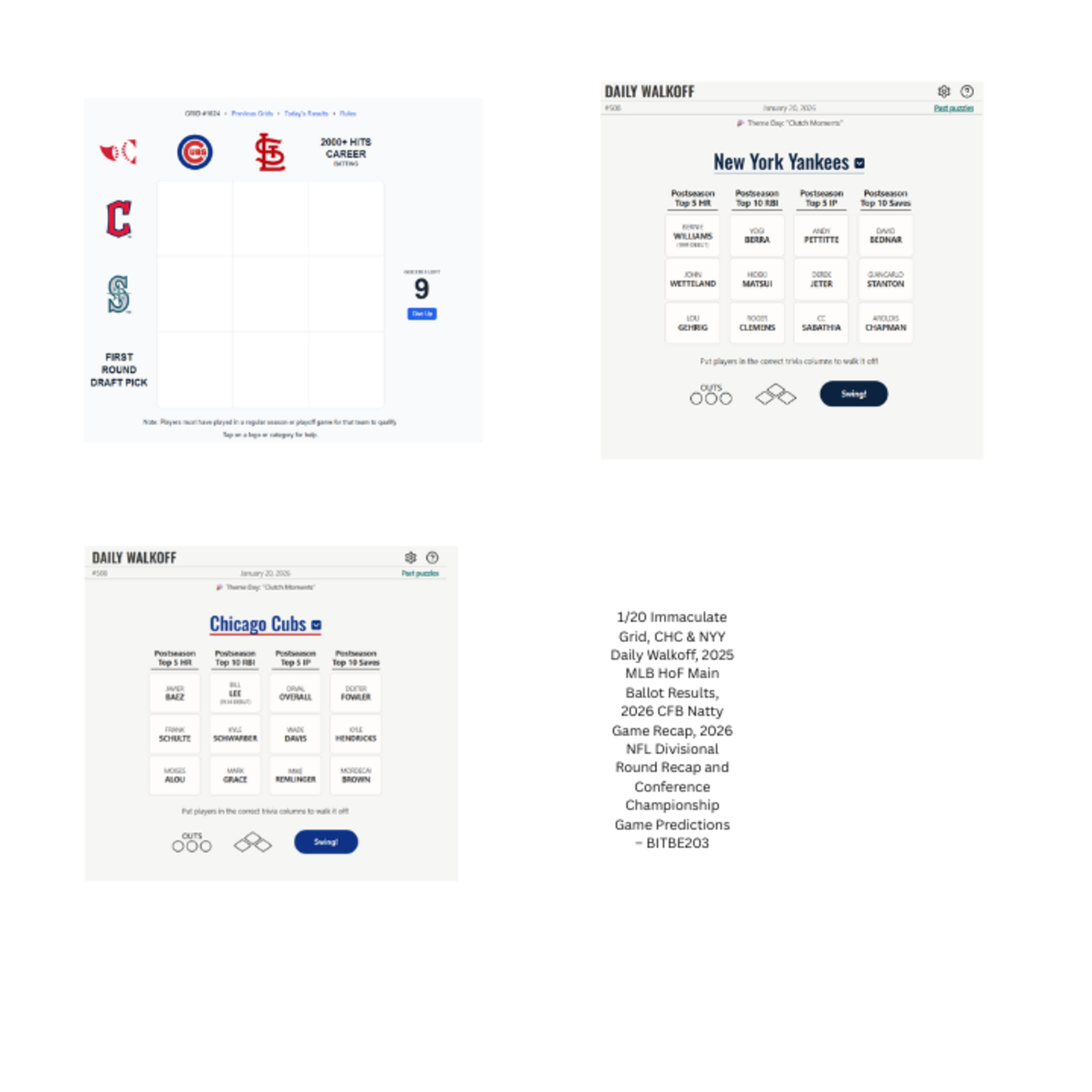 1/20 ImGr, CHC/NYY Daily Walkoff, 2025 MLB CHall of Fame Ballot Results, 2026 CFB National Championship Game Recap, 2026 NFL Divisional Round Recap and Conference Championship Game Predictions episode artwork