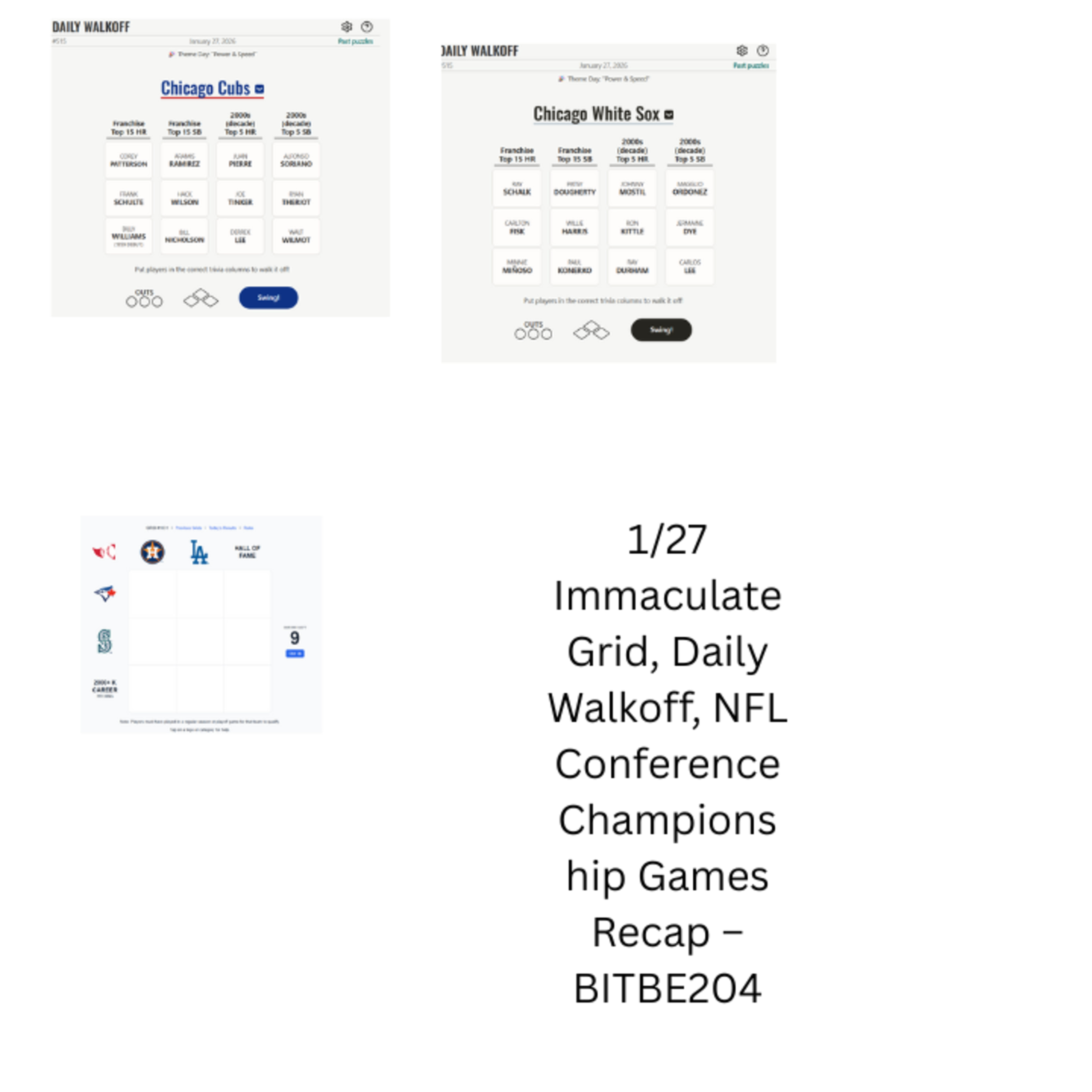1/27 Immaculate Grid, CHC and CWS Daily Walkoff, 2026 NFL Conference Championship Games Recap episode artwork