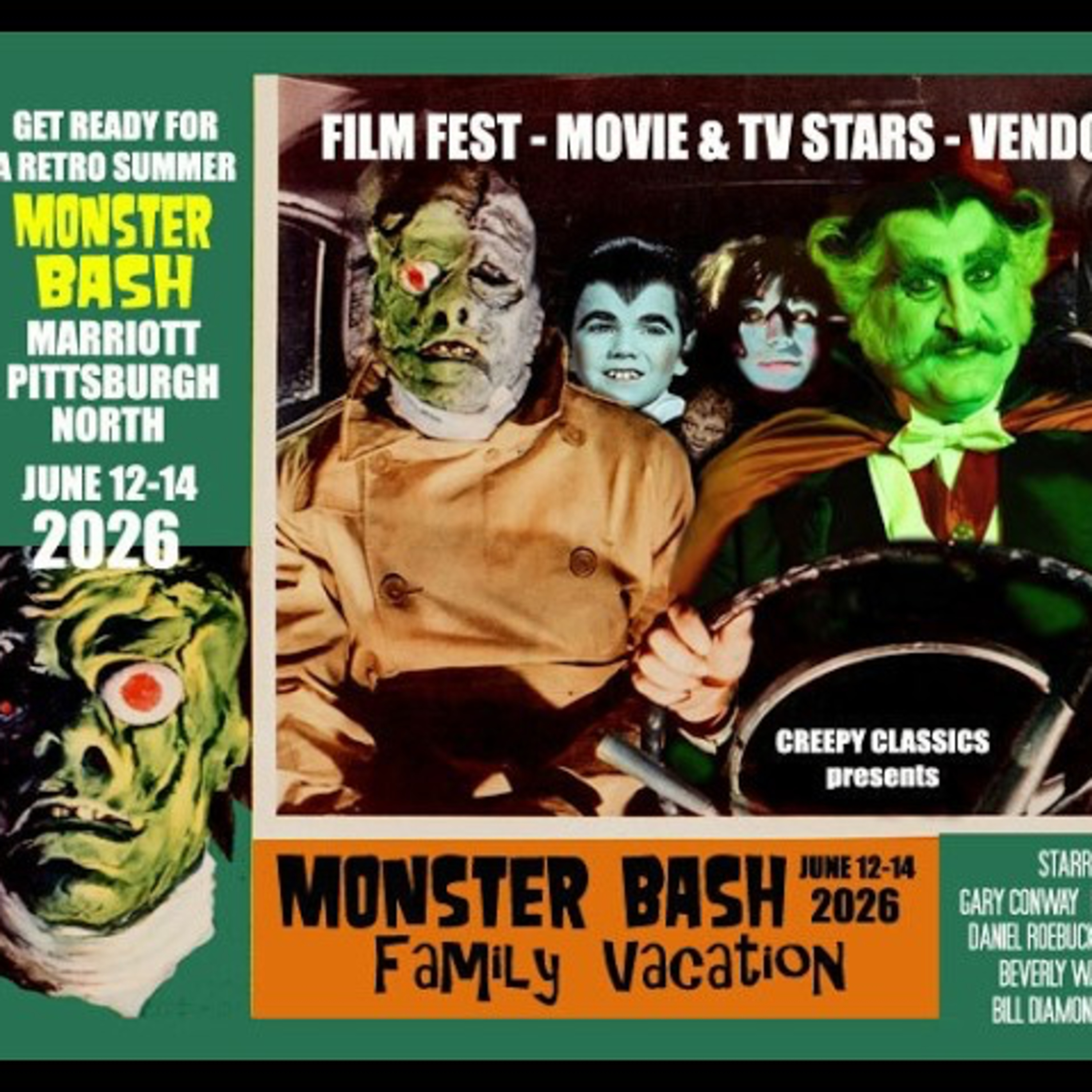 380 Monster Bash June 2026 Preview plus Spider Baby w/Ron Adams episode artwork