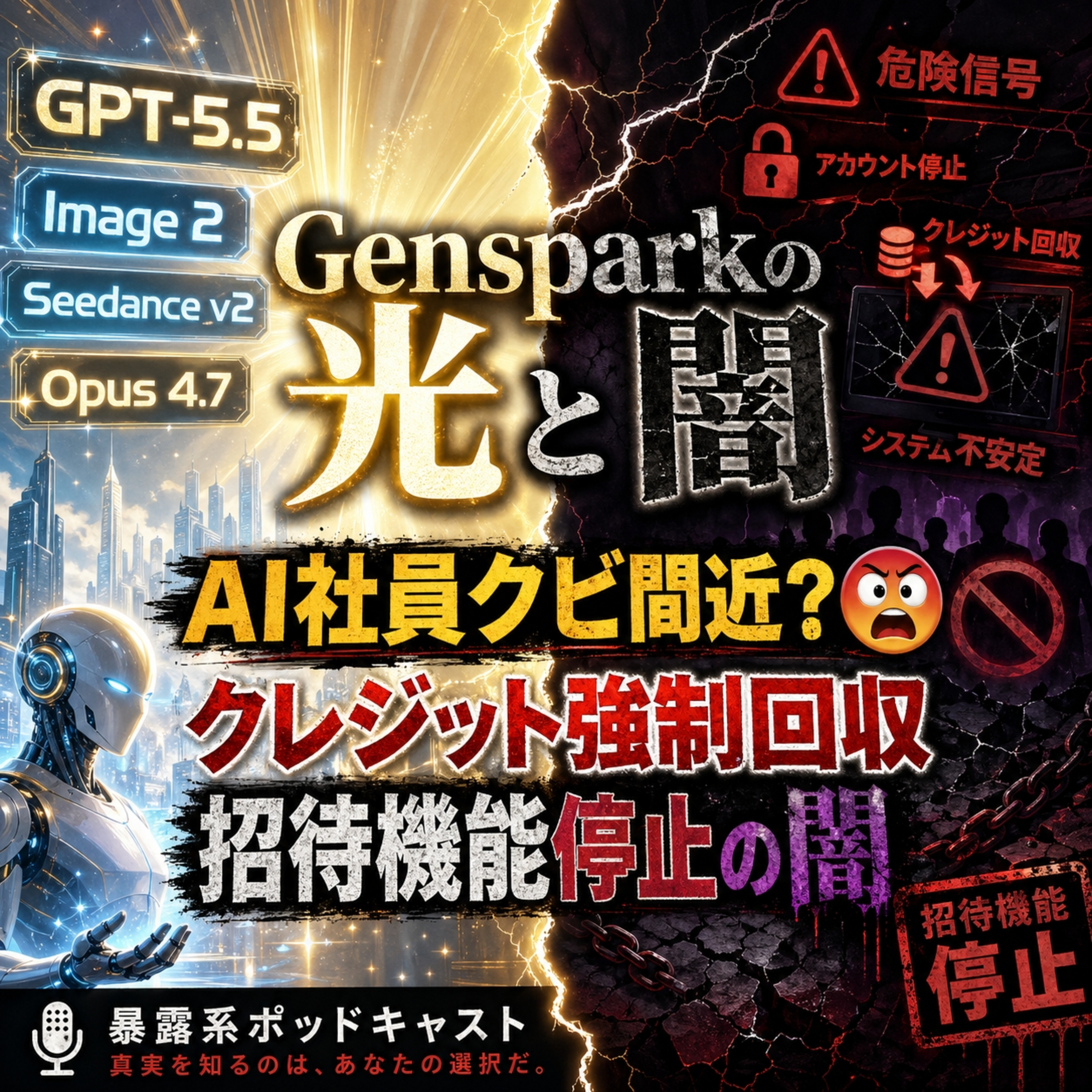 Gensparkの光と闇😡😂AI社員クビ間近？クレジット強制回収＆招待機能停止の闇？動画生成＆画像生成、チャット最新モデル：GPT-5.5/Image 2/Seedance v2/Claude Opus 4.7
