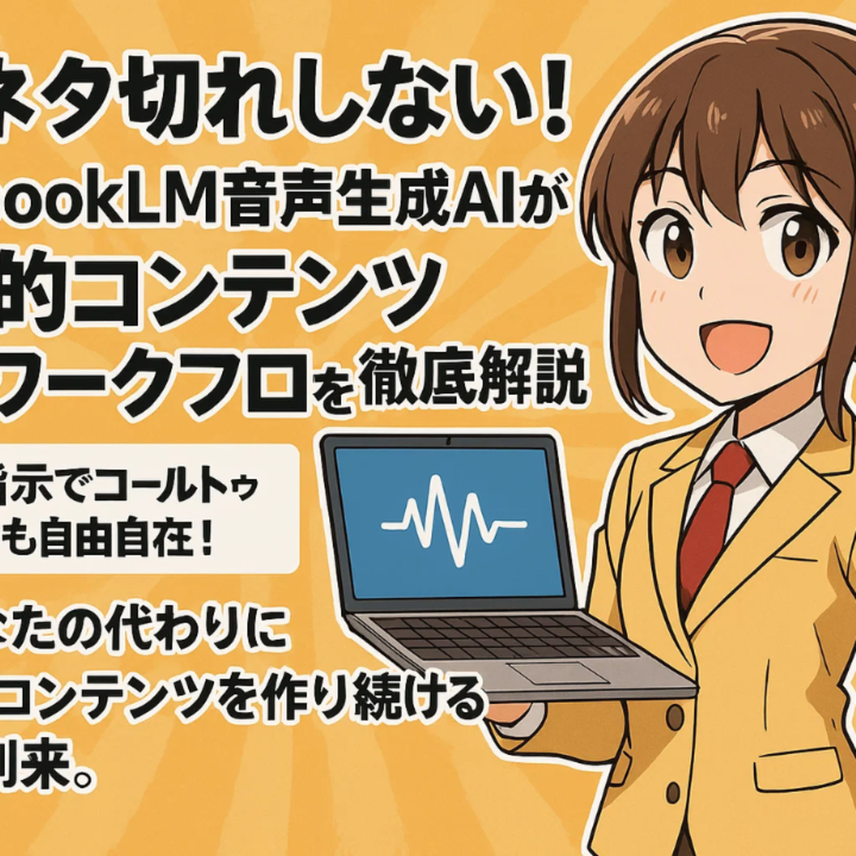 もうネタ切れしない！NotebookLM音声生成AIが起こす革命的コンテンツ量産ワークフローを徹底解説　カスタム指示でコールトゥアクションも自由自在！AIがあなたの代わりに24時間コンテンツを作り続ける未来が到来。
