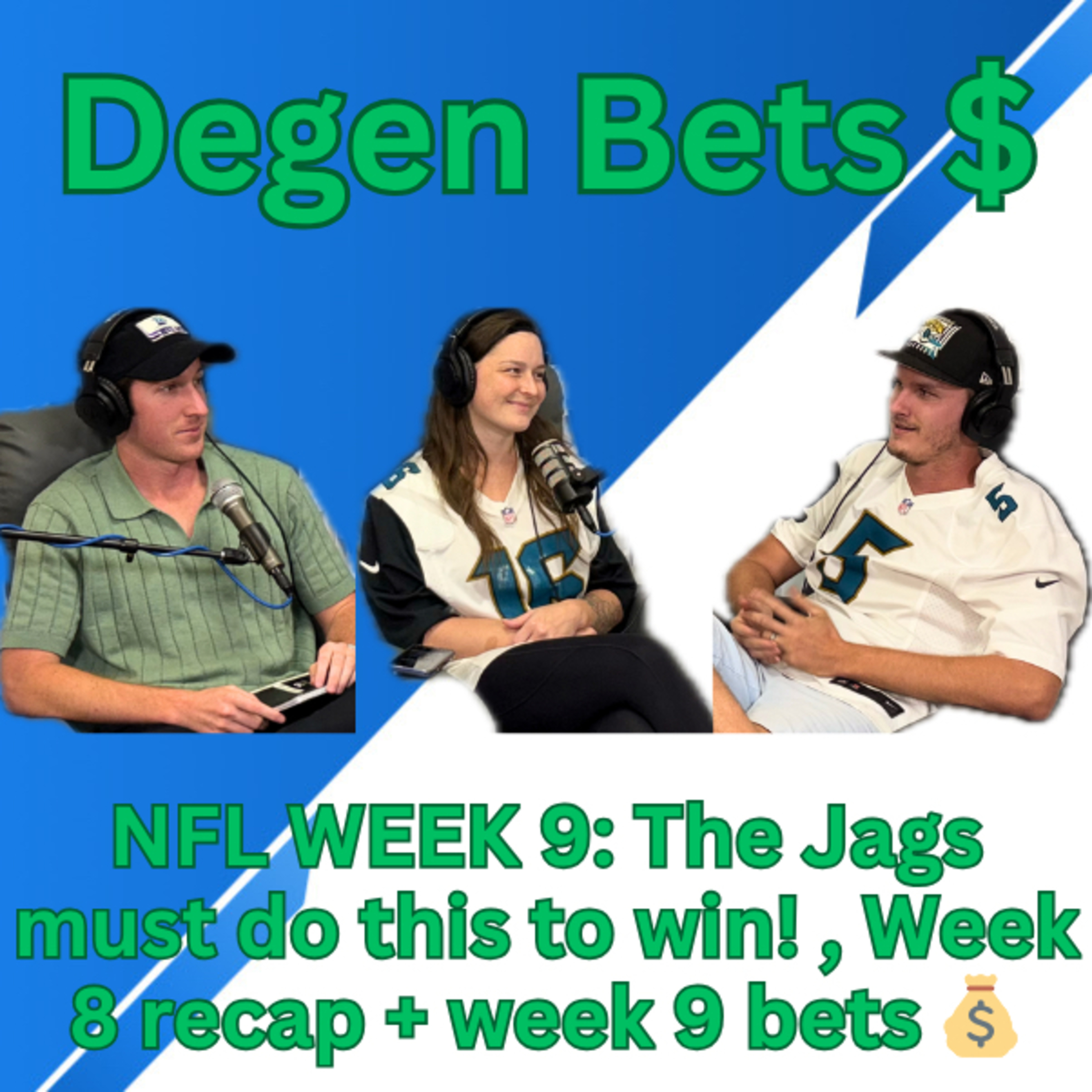 Degen Bets EP 9- NFL Week 8 Recap & Week 9 preview, Jaguars Keys to Win and week 9 Parlays  episode artwork
