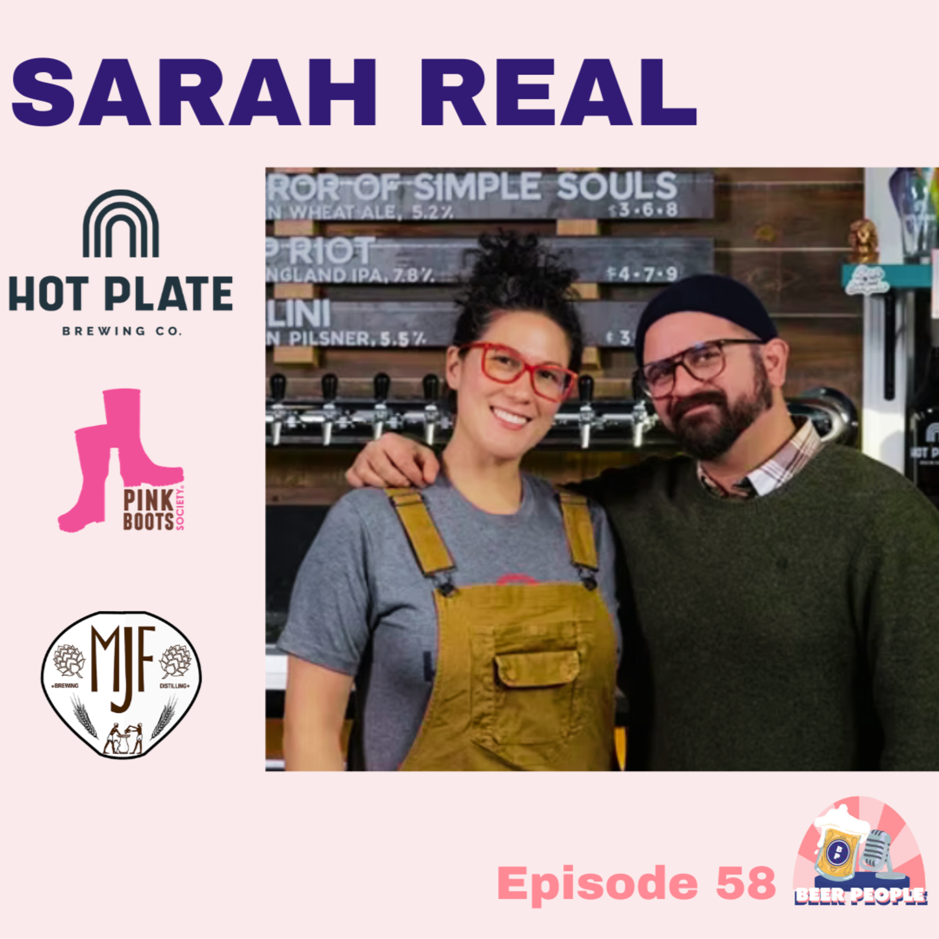 58 - Sarah Real, Hot Plate + Pink Boots + MJF | Creating a safe + inclusive 3rd space, getting hands in literal + metaphorical dirt, brewing under desperate circumstances, #3 new brewery USA Today Episode cover
