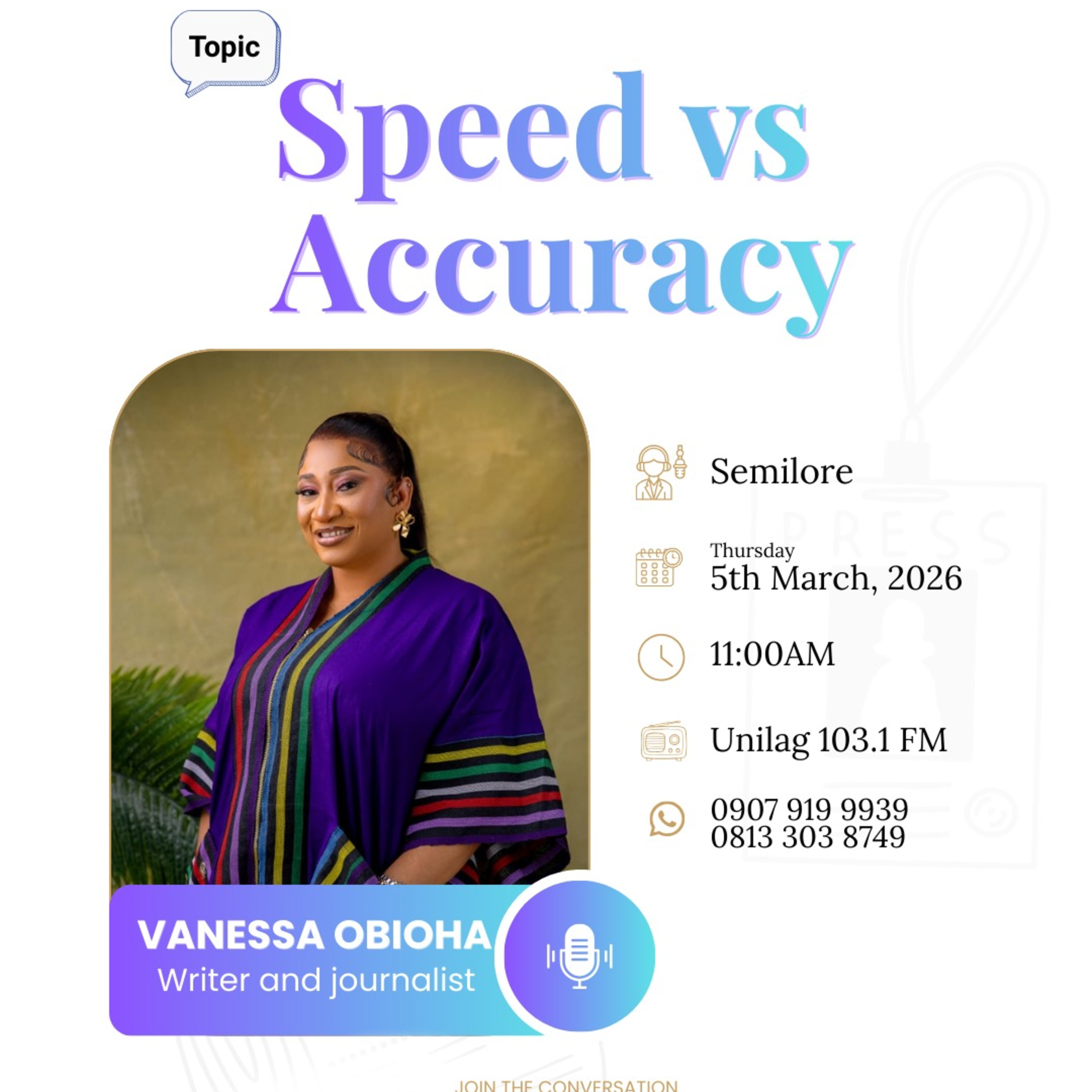 Speed vs Accuracy Ft Vanessa Obioha