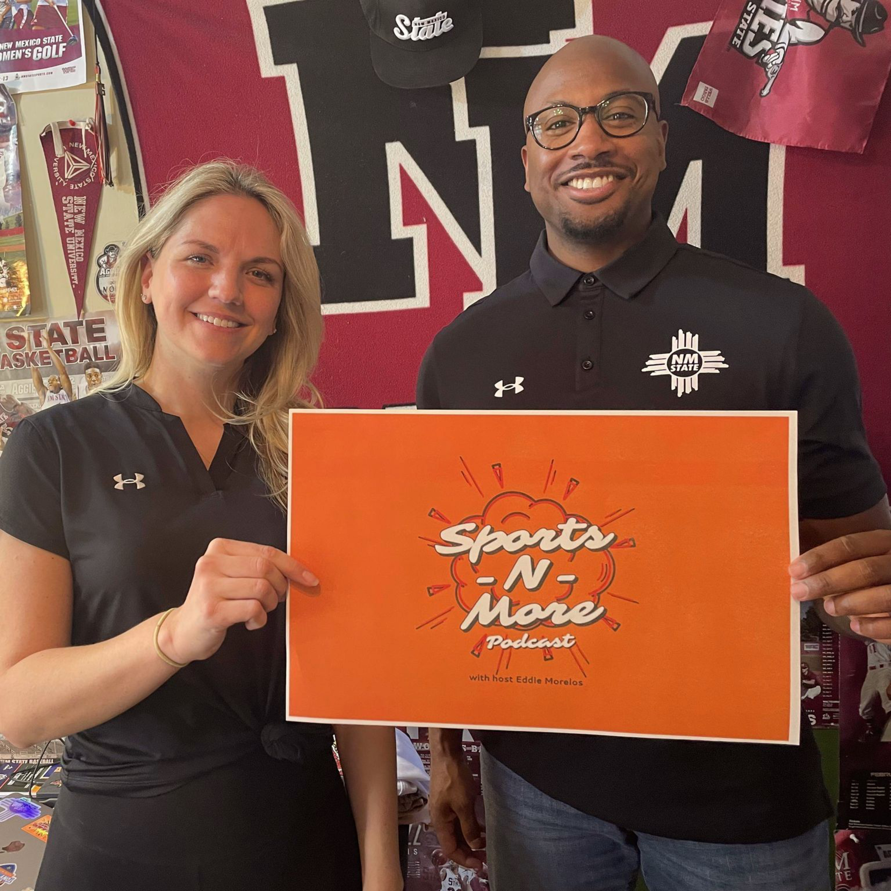Sports-N-More Podcast with Eddie Morelos (Season 4 - Ep. 18/124) - "Where are they now? former NM State student-athlete series (Gina Palombit; swimming & Barrington Huntley; football) - April 5, 2023 episode artwork