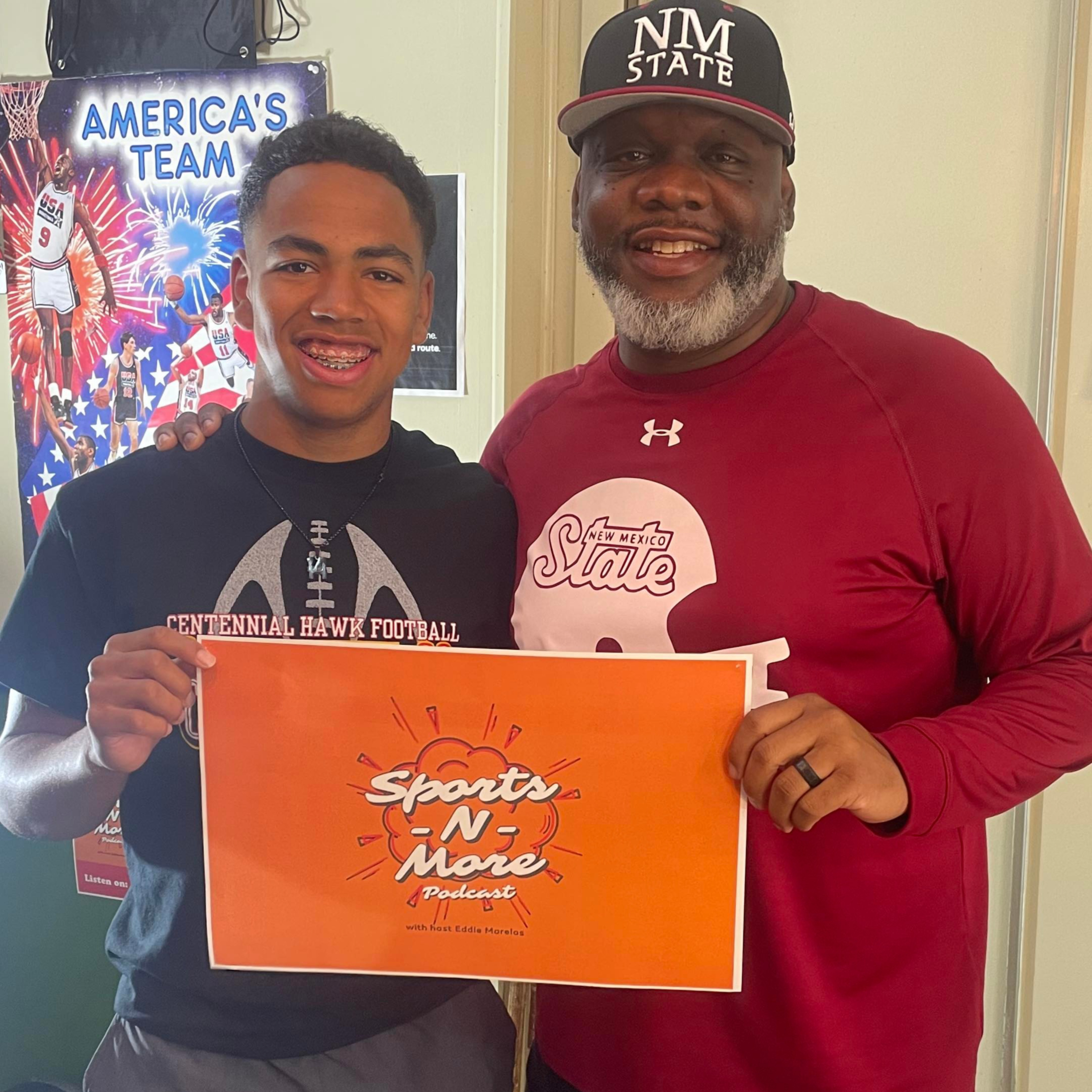 Sports-N-More Podcast with Eddie Morelos (Season 5 - Ep. 1/131) - Cory and Jordan Lucas (former NM State football player and currently Centennial HS football player) - April 19, 2023 episode artwork