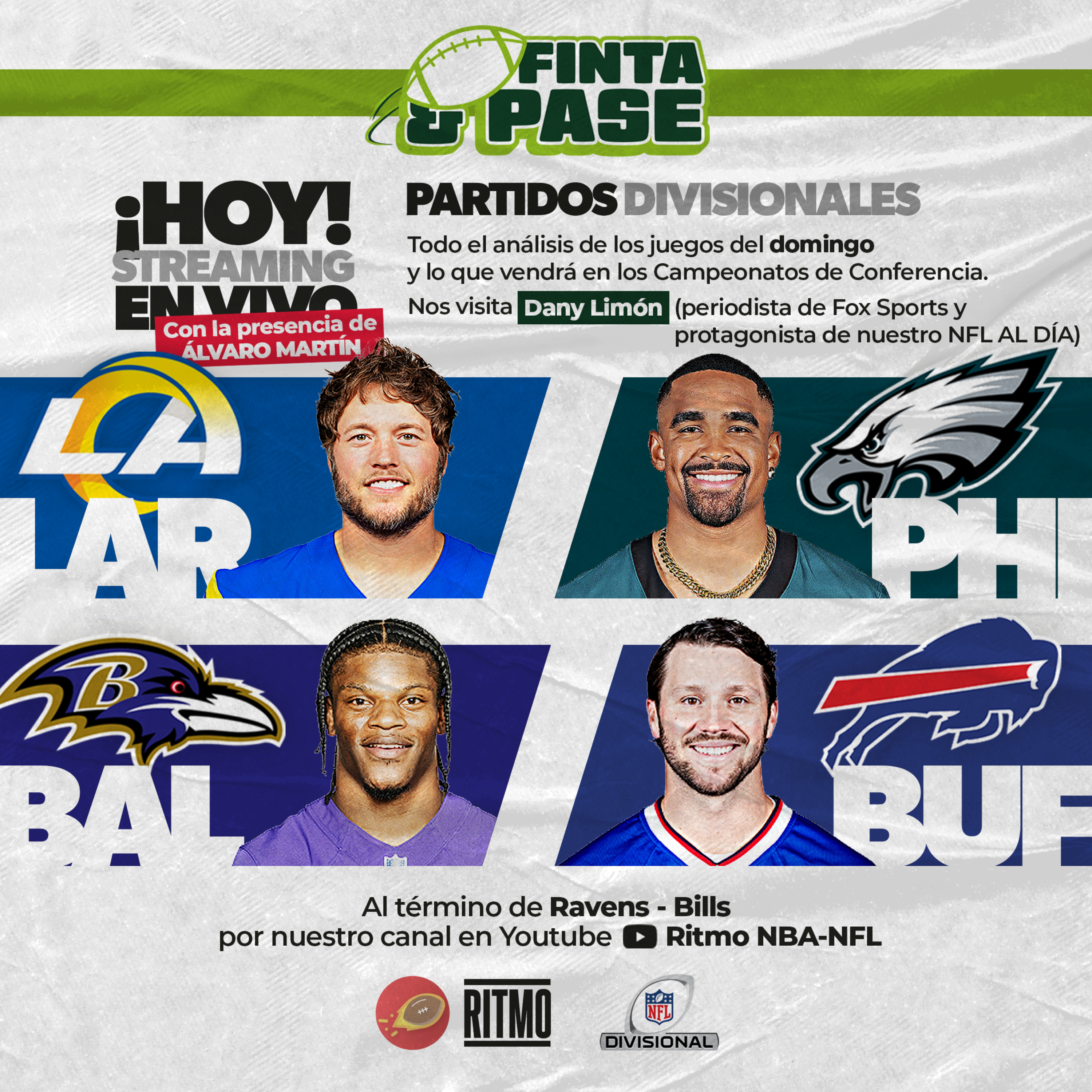 Domingo de juegos Divisionales: triunfos de Eagles y Bills | Ritmo NFL T5 E122 | Finta & Pase episode artwork