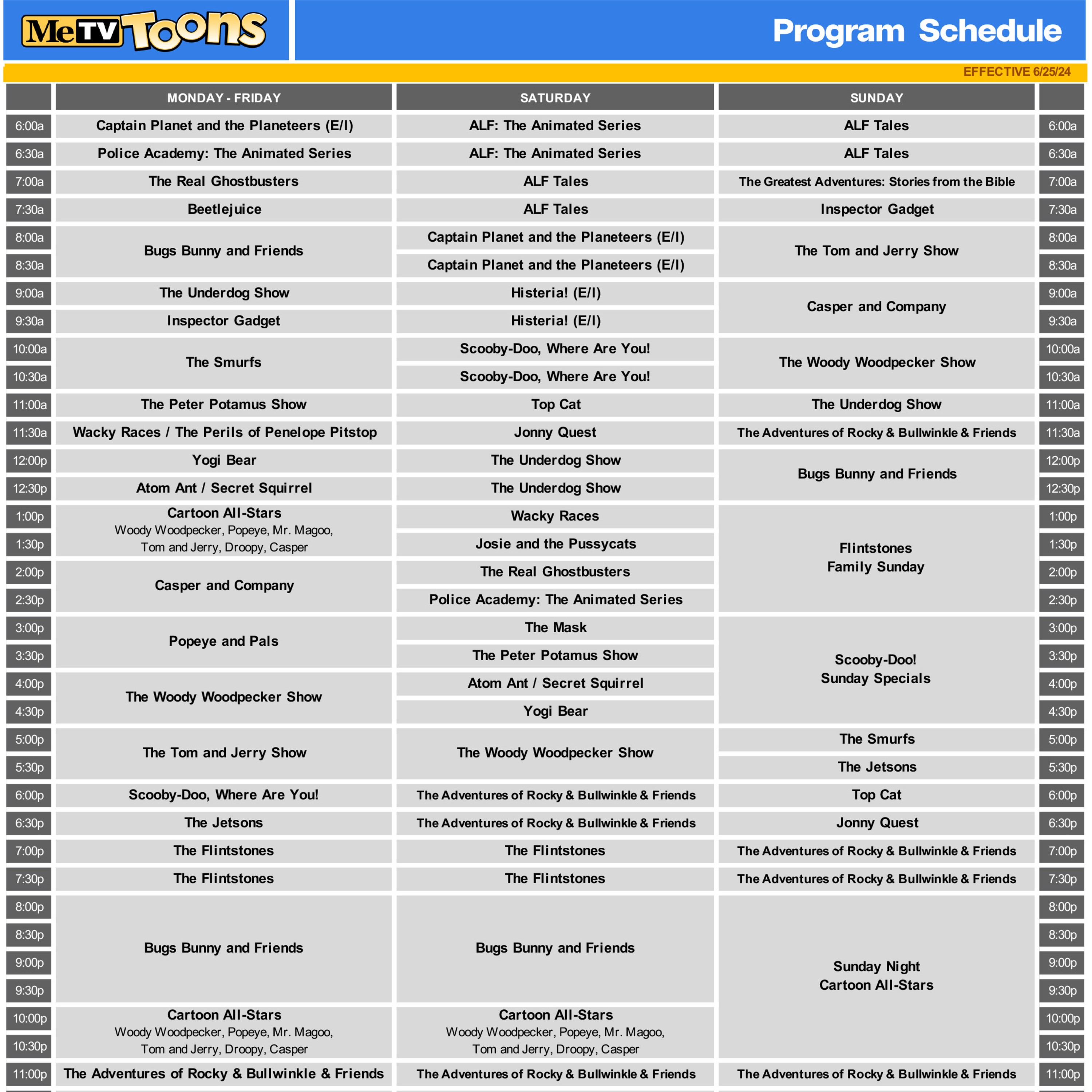 More On MeTV TOONS Debut Schedule For June 25th. And How Often Will It Change Throughout It's Run episode artwork